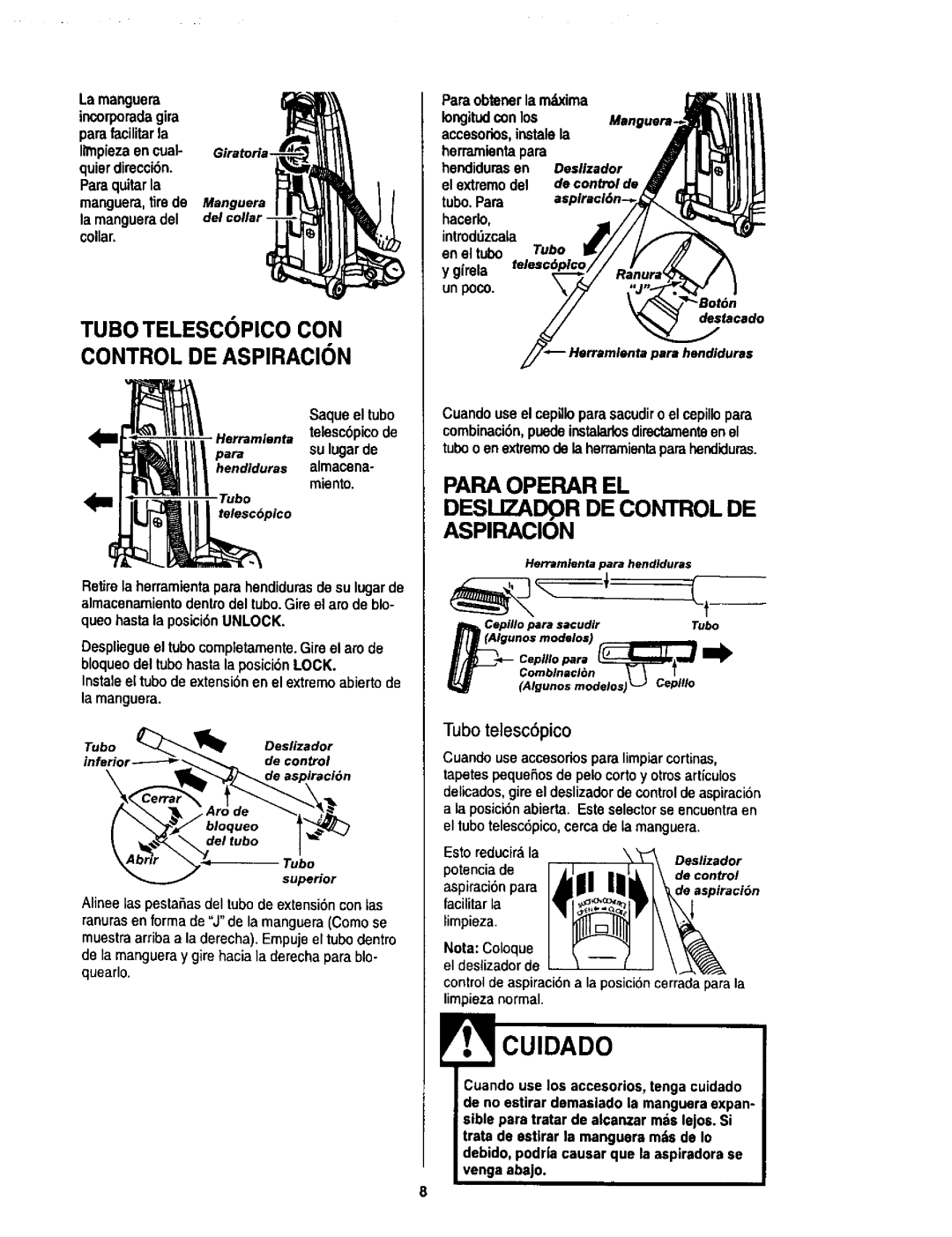 Kenmore 116.34925, 116.34924 Tubo Telescopico CON Control DE Aspiracion, Para Operar EL Desuzadqr DE Control DE Aspiracion 