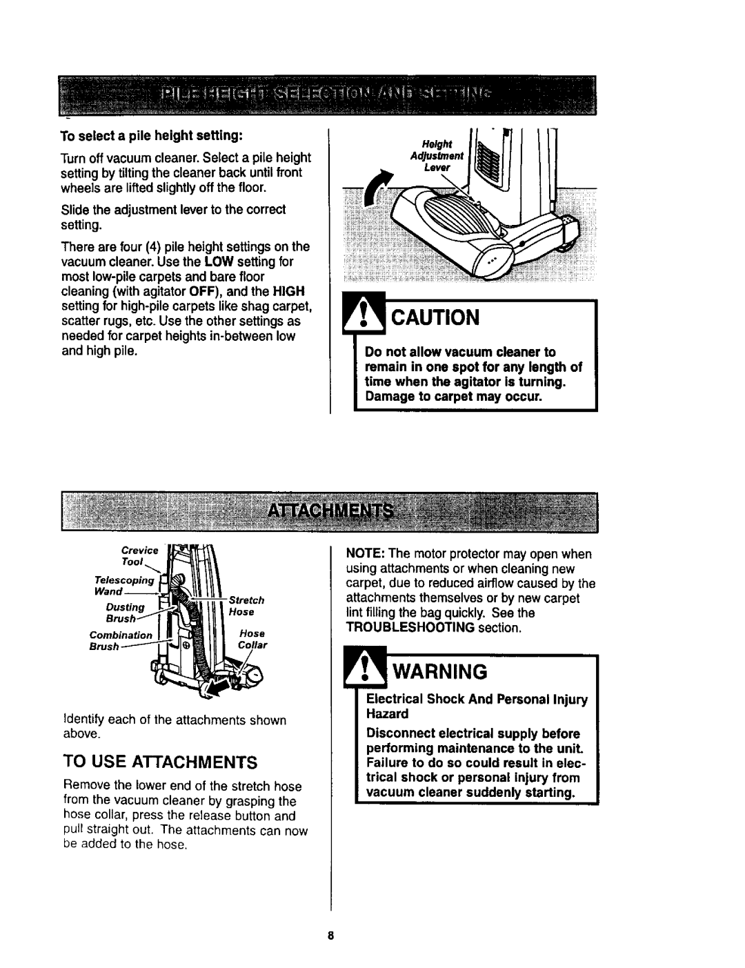 Kenmore 116.34925, 116.34924 owner manual Tv..Warning, To USE Attachments, Troubleshooting section 