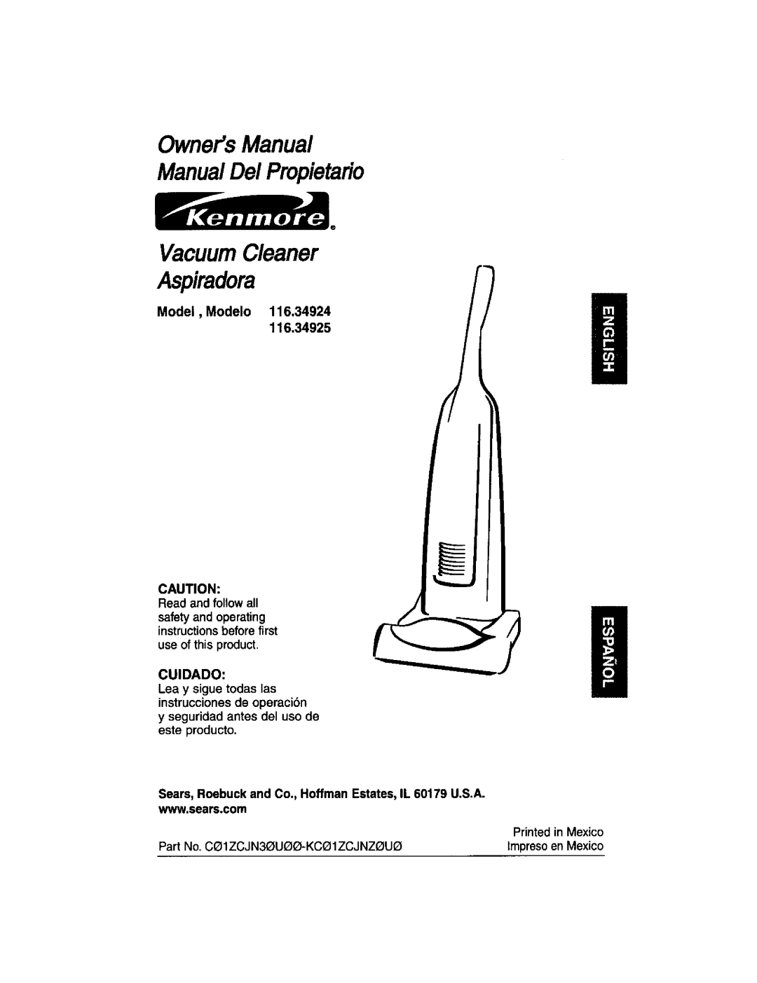 Kenmore 116.34924, 116.34925 owner manual OwnersManual ManualDel Propietario VacuumCleaner, Aspiradora 