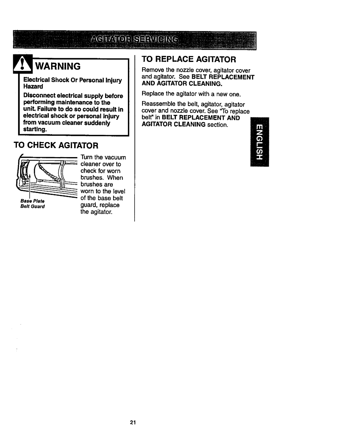 Kenmore 116.35622 To Check Agitator, To Replace Agitator, Electrical Shock Or Personal Injury Hazard, Agitator Cleaning 