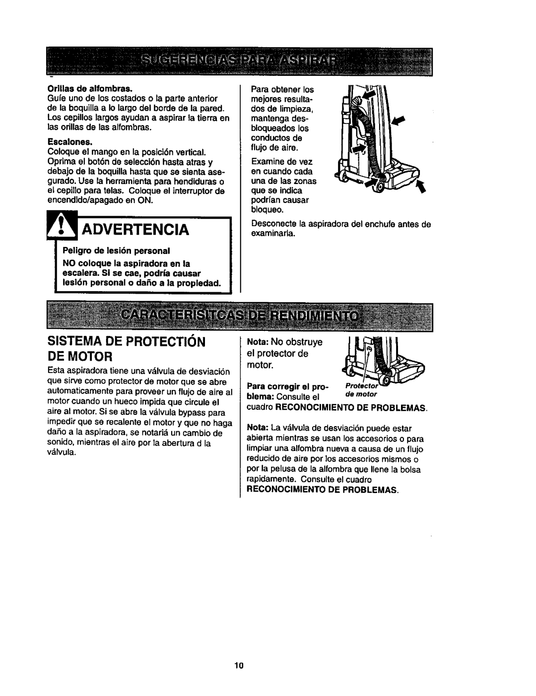 Kenmore 116.35623, 116.35622 owner manual Escaones, DE Motor, Encendldo/apagado en on, Reconocimiento DE Problemas 