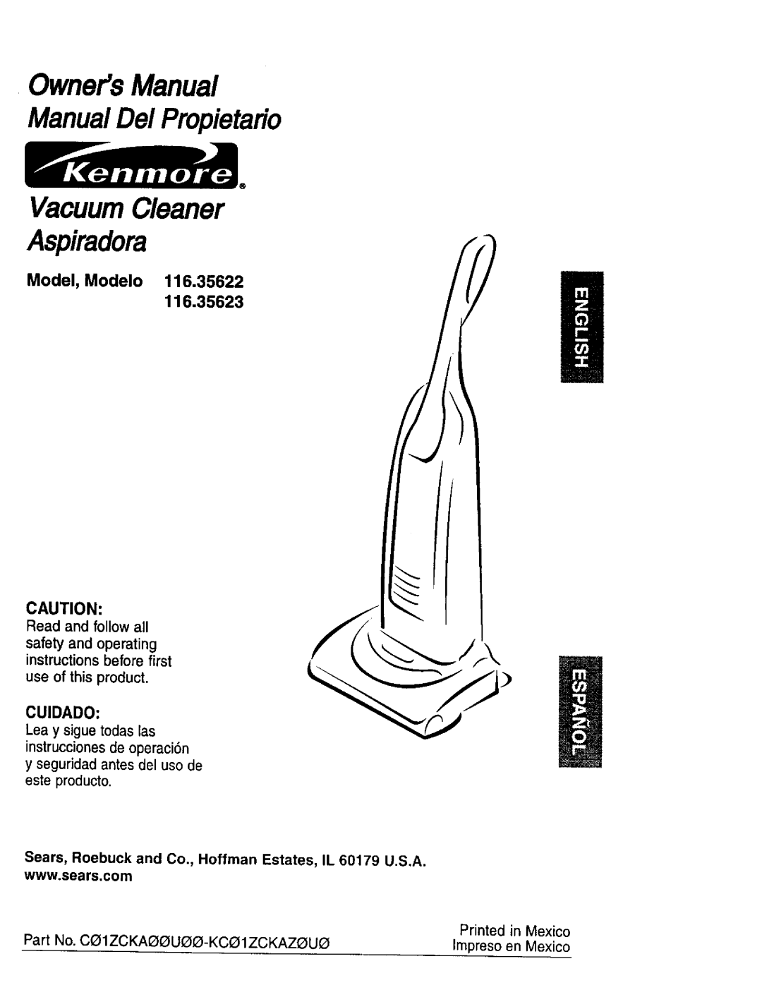 Kenmore 116.35623 owner manual Model, Modelo 116.35622, OwnersManual ManualDe/Propietario, VacuumCleaner, Aspiradora 