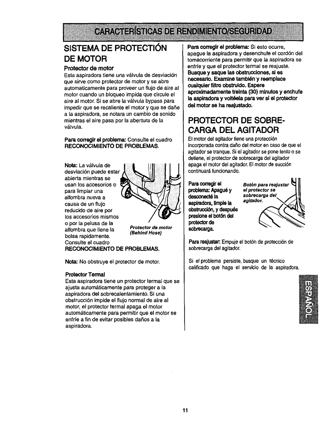 Kenmore 116.35912, 116.35913 owner manual Sistema DE PROTECTI6N DE Motor, Asplmdora,nmplela, El protector se, Sobrecargadel 