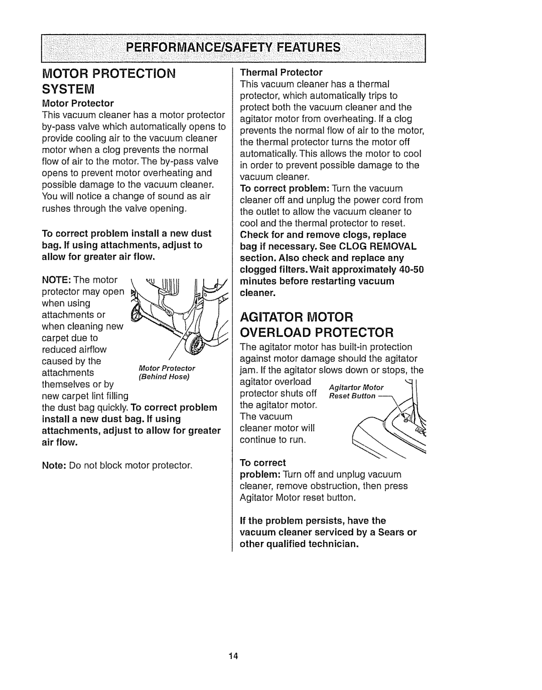 Kenmore 116.35922, 116.35923 owner manual Agitator Motor Overload Protector, Motor Protector 