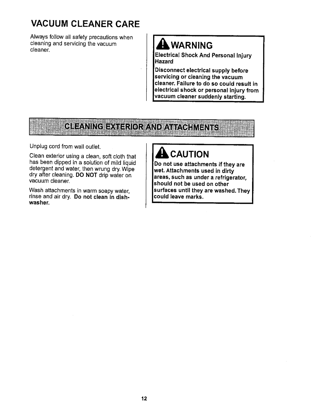 Kenmore 116.36722 owner manual Vacuum Cleaner Care 