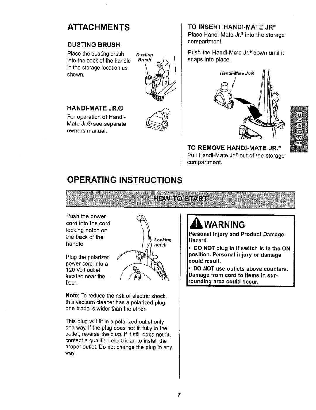 Kenmore 116.36722 owner manual For operation of Handi, Compartment 