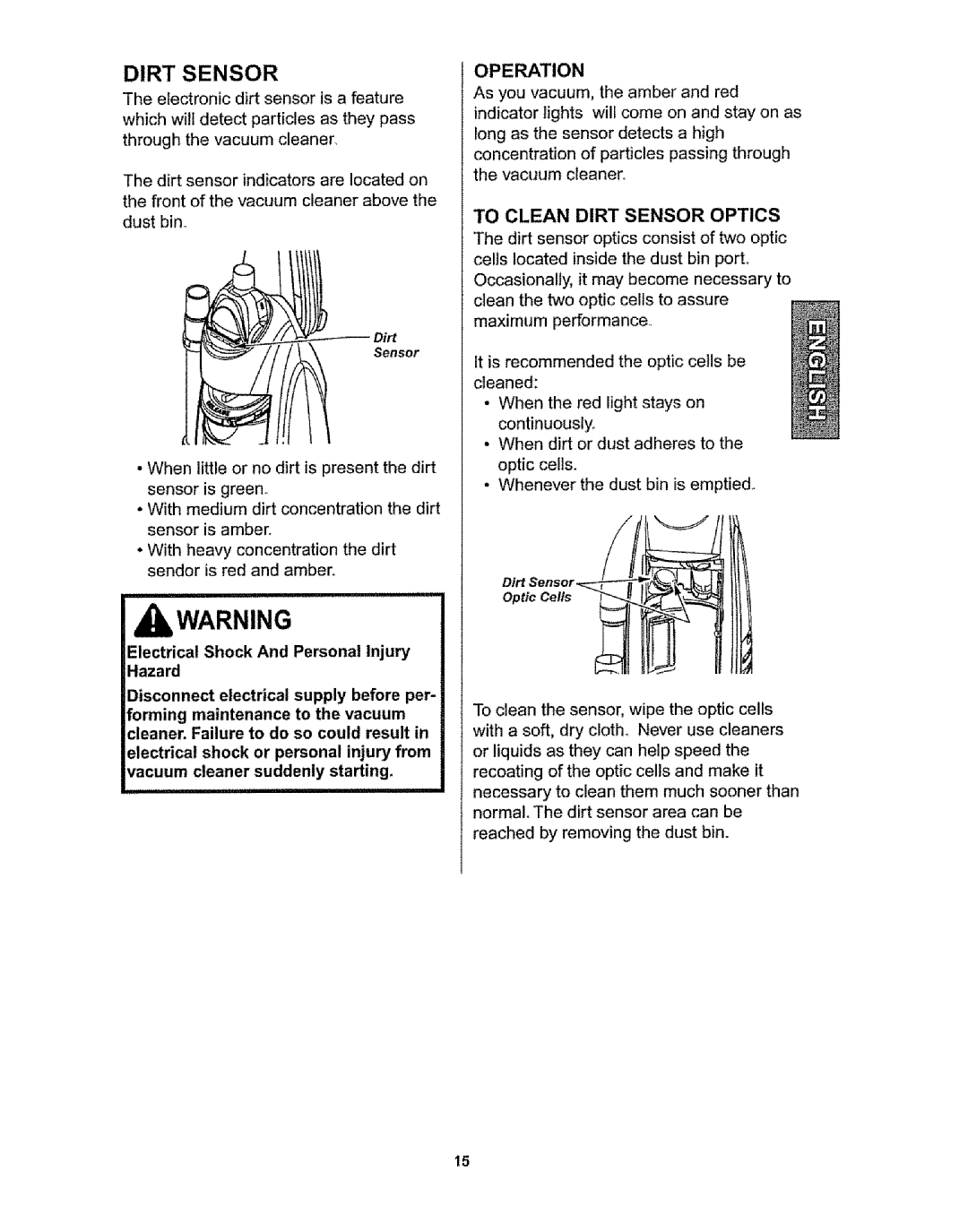 Kenmore 116.36933, 116.36932 owner manual Dirt Sensor 