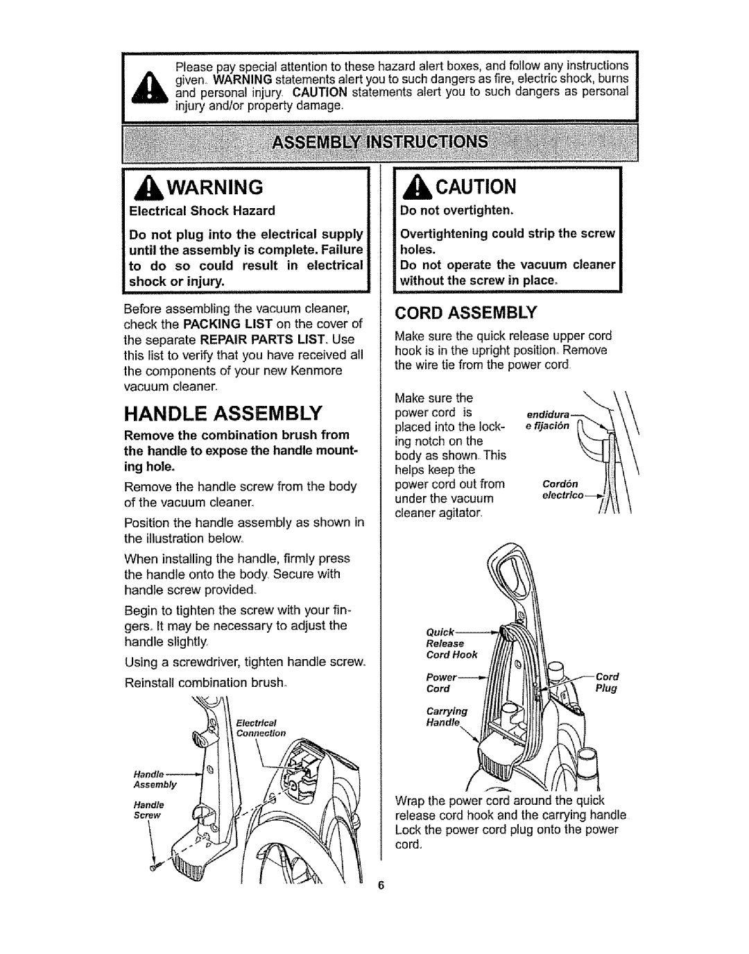 Kenmore 116.36932, 116.36933 owner manual Handle Assembly 