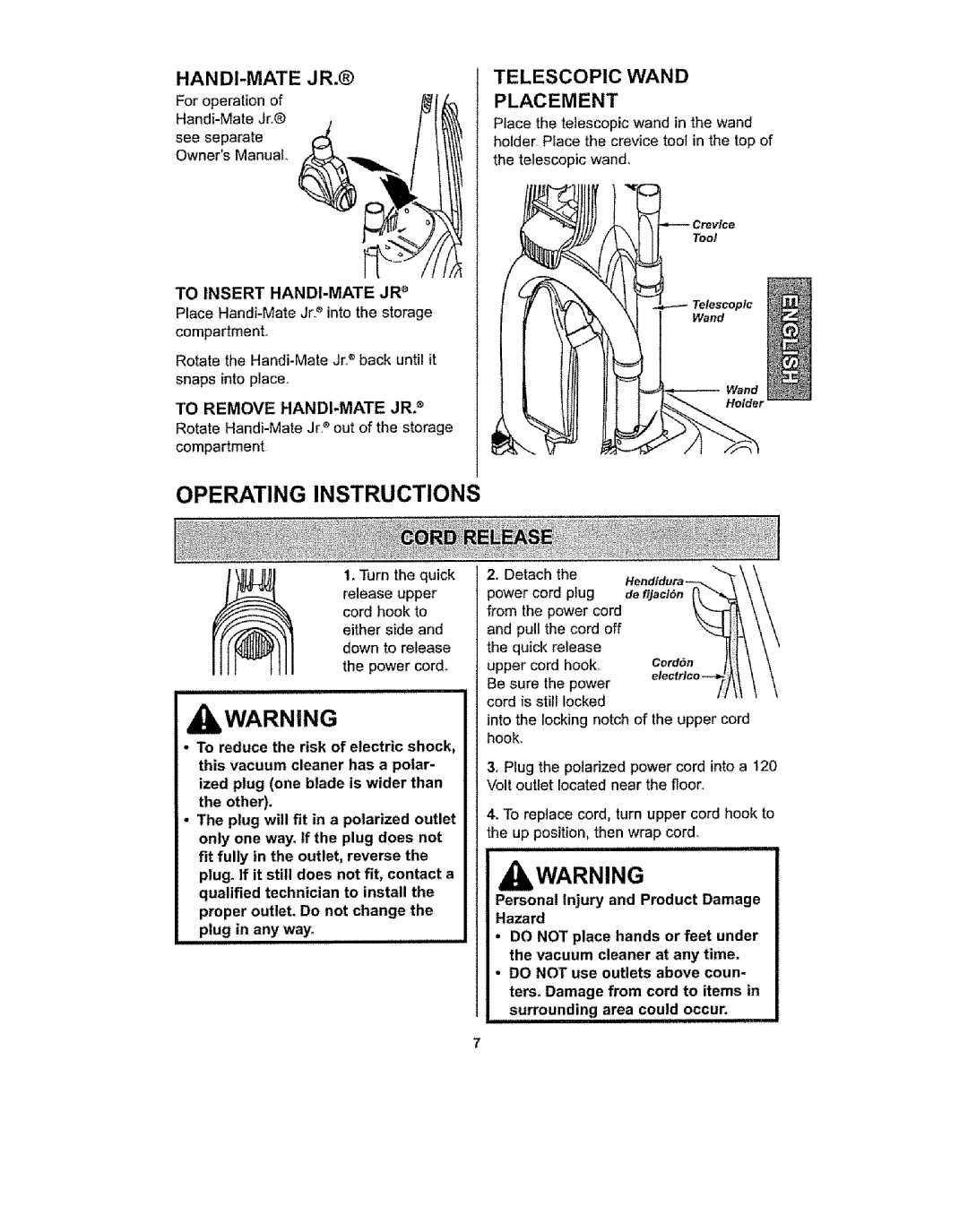 Kenmore 116.36933, 116.36932 owner manual To Insert HANDI-MATE JR, Personal Injury and Product Damage 