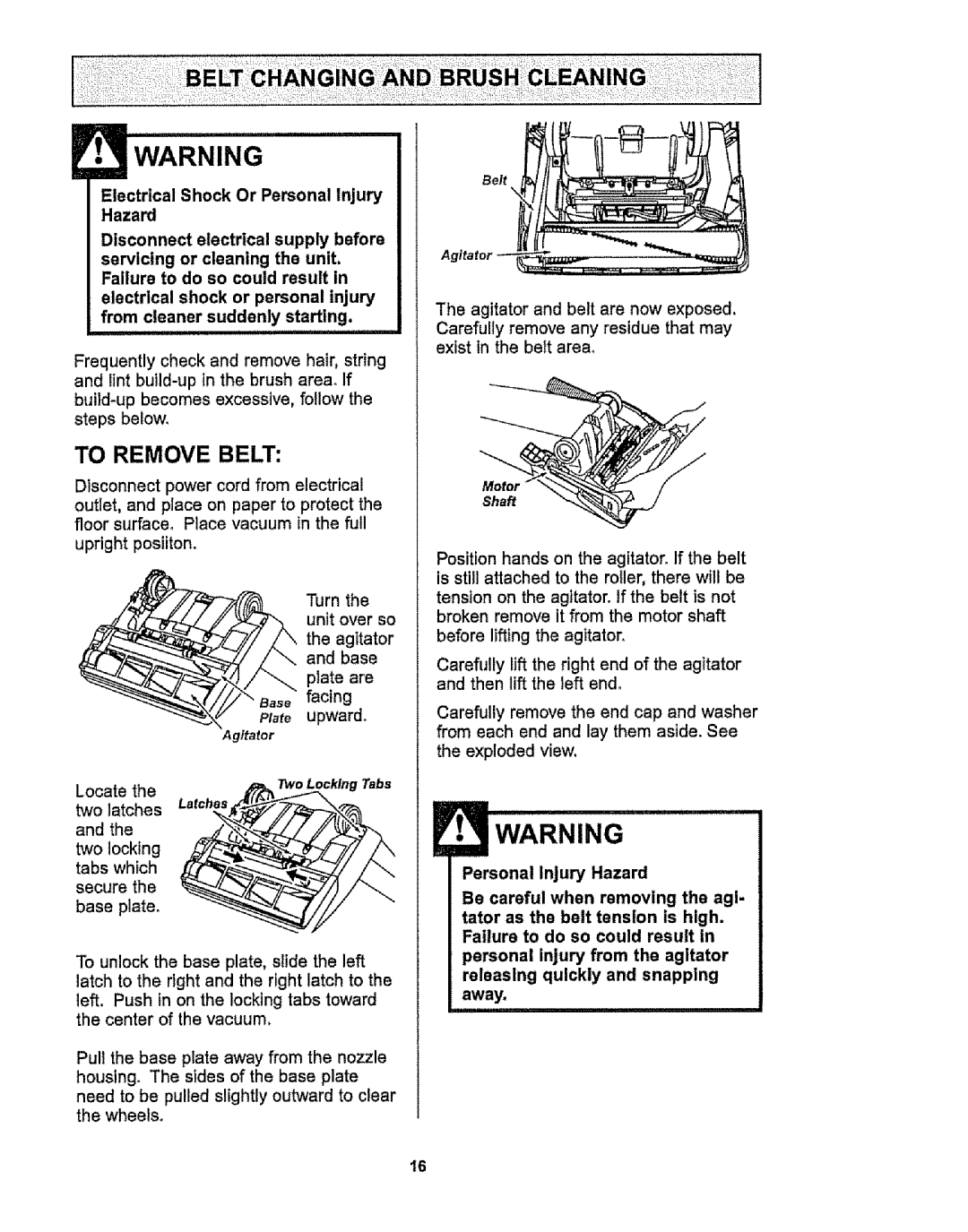 Kenmore 116.38412 owner manual To Remove Belt, Upward 