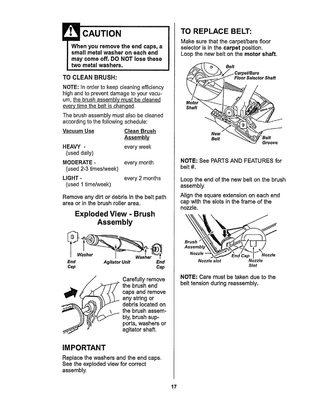 Kenmore 116.38412 To Replace Belt, Loop the end of the new belt on the brush assembly, Vacuum Use, Brush, Assembly 