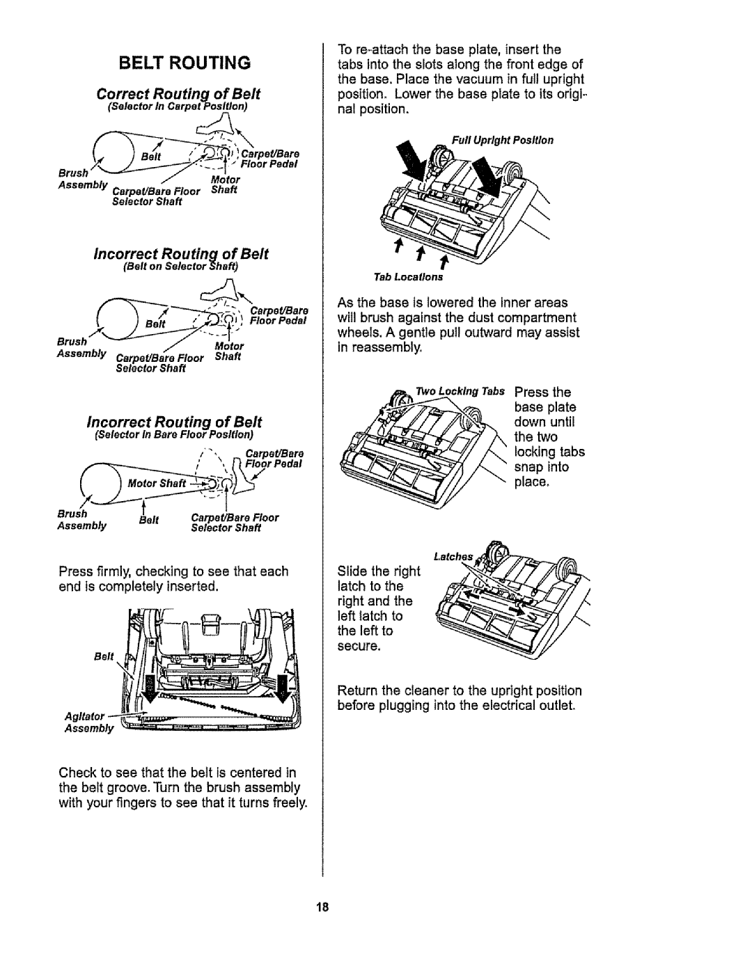 Kenmore 116.38412 owner manual Belt Routing, Correct Routing of Belt, Incorrect Routing of Belt, Secure 