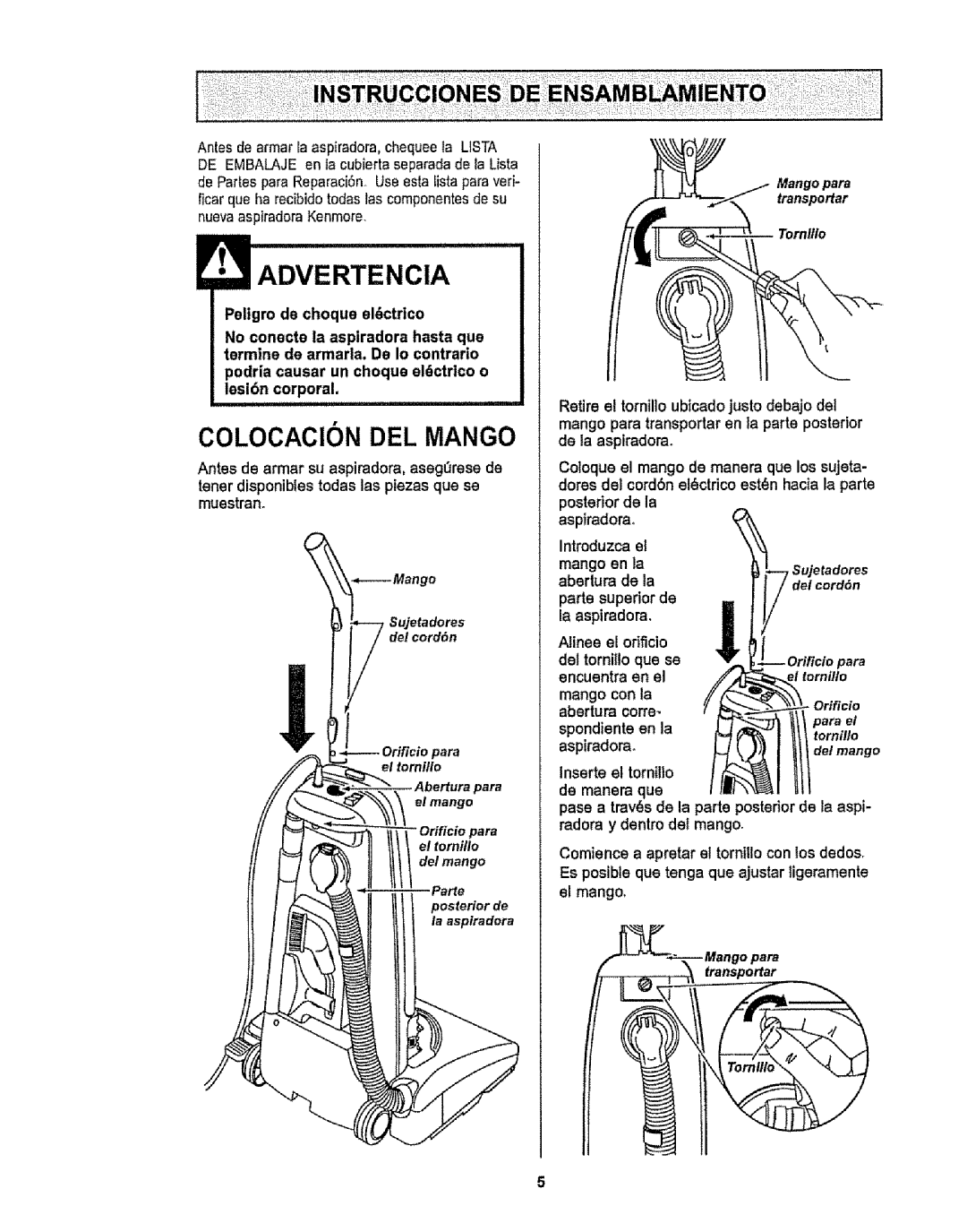 Kenmore 116.38412 owner manual Aspiradora 