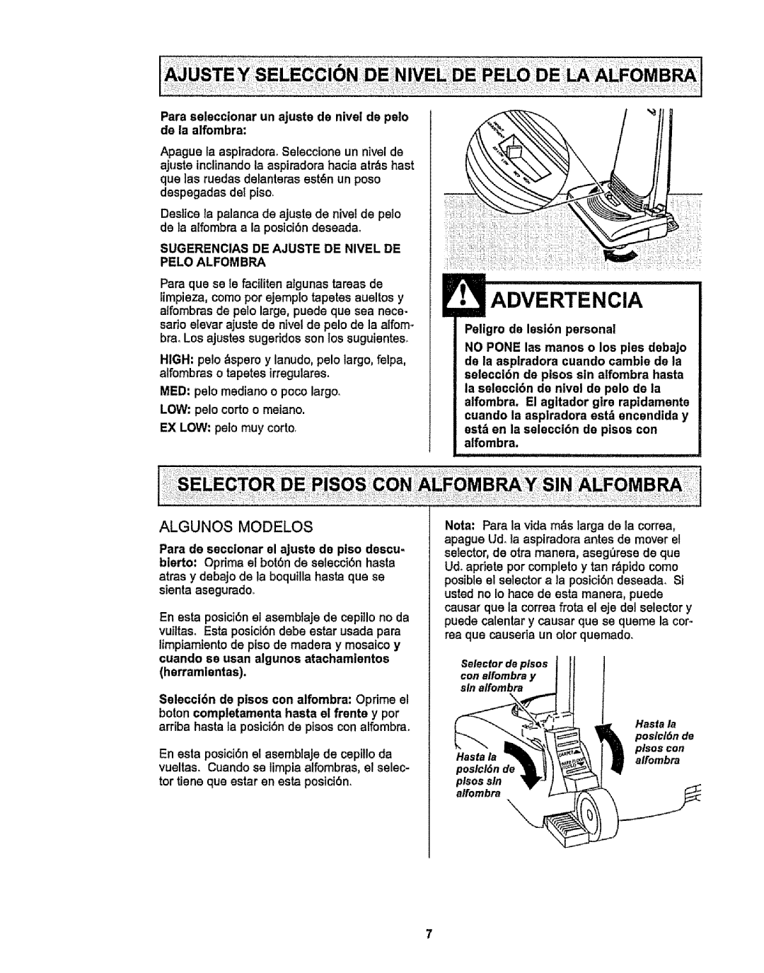 Kenmore 116.38412 owner manual Algunos Modelos 