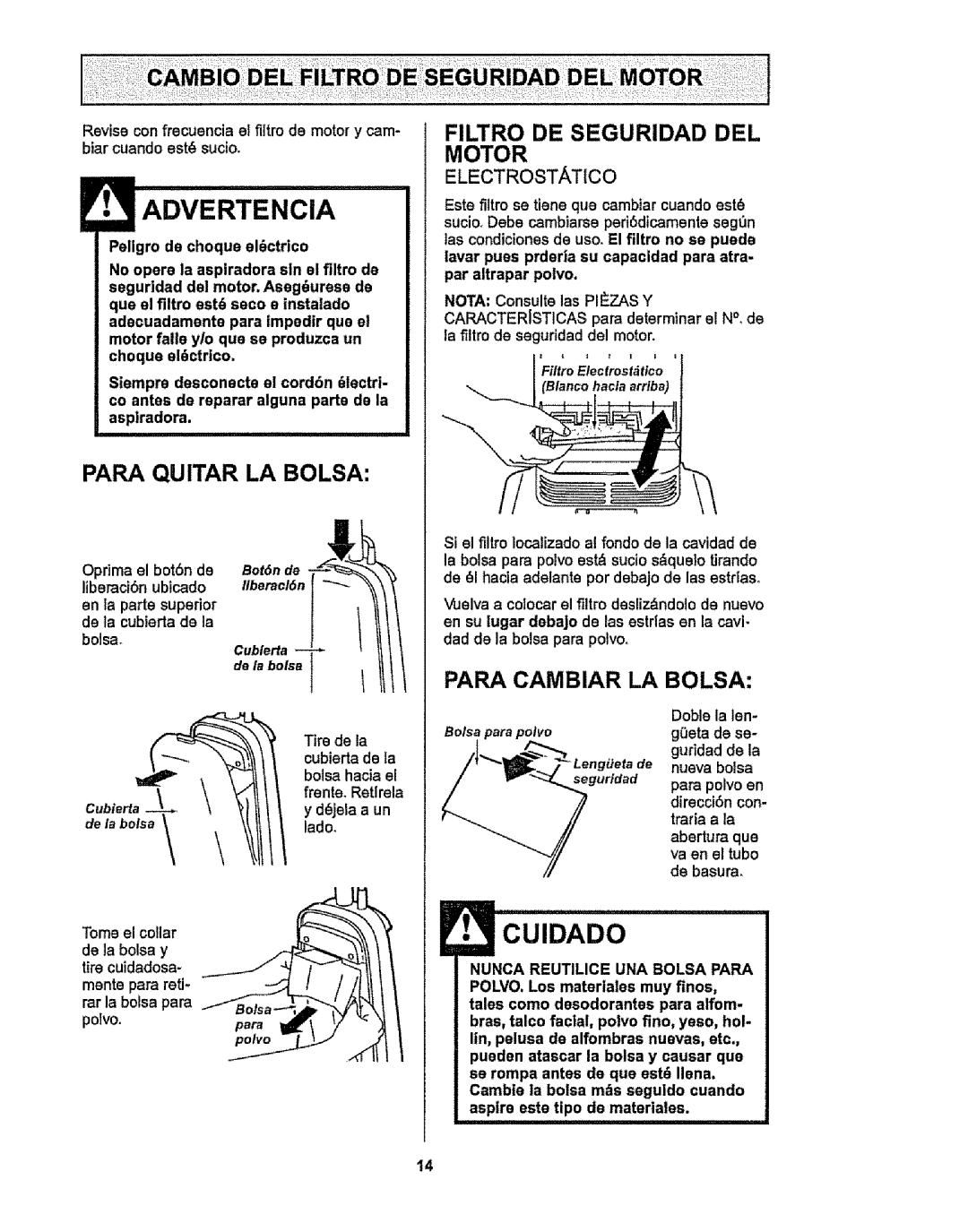 Kenmore 116.38412 Filtro DE Seguridad DEL Motor, FiltroEleclrostdtico Blancohacia arriba, Cublerta , de la bolsa l 