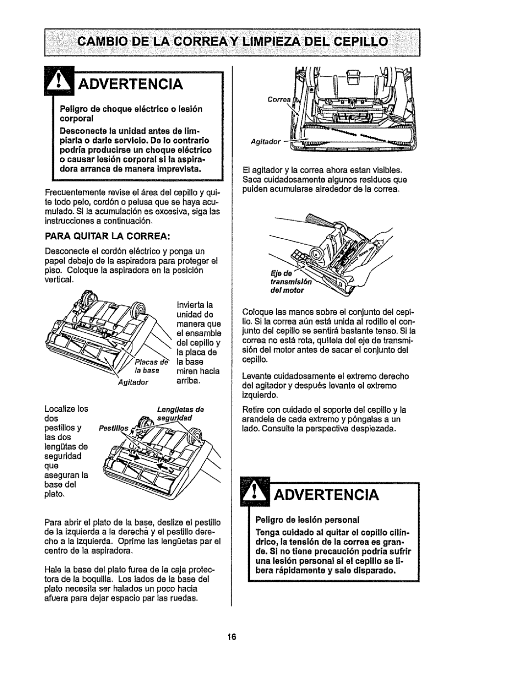 Kenmore 116.38412 owner manual Agitador, Segurldad, Plato 