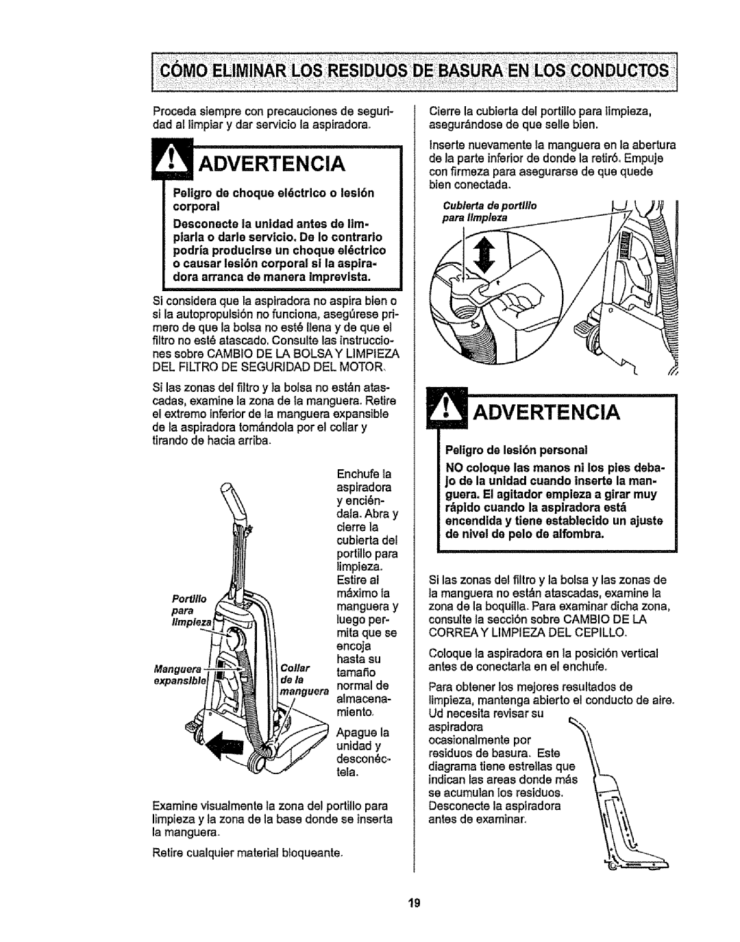 Kenmore 116.38412 owner manual Aspiradora, Limpieza, Encoja, Hasta su, TamaSo, Normal de, Almacena 