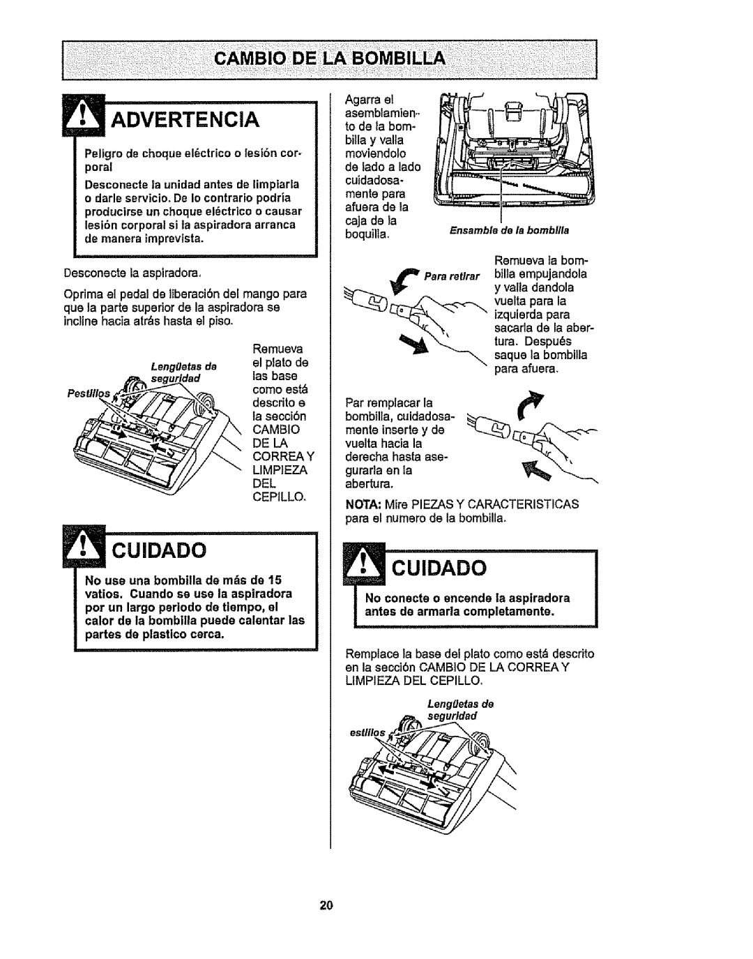 Kenmore 116.38412 owner manual Remueva la bom, Tura, Despus 