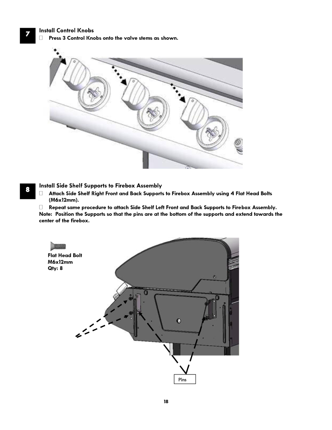 Kenmore 119.1614521 manual Install Control Knobs, Install Side Shelf Supports to Firebox Assembly 