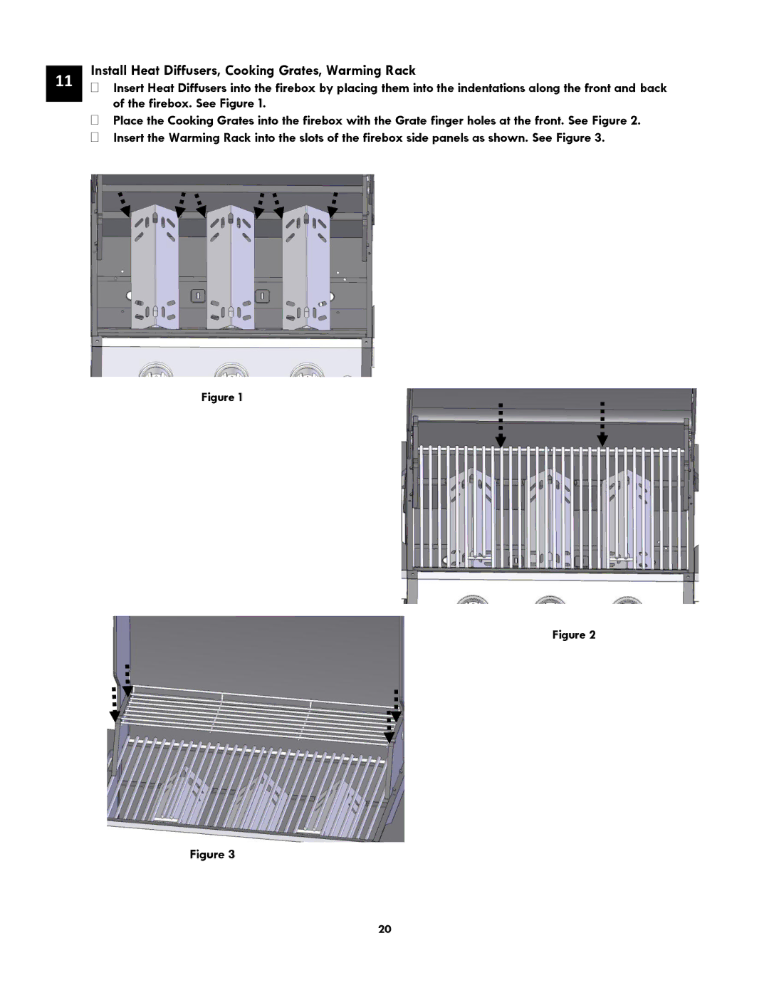 Kenmore 119.1614521 manual Install Heat Diffusers, Cooking Grates, Warming Rack 