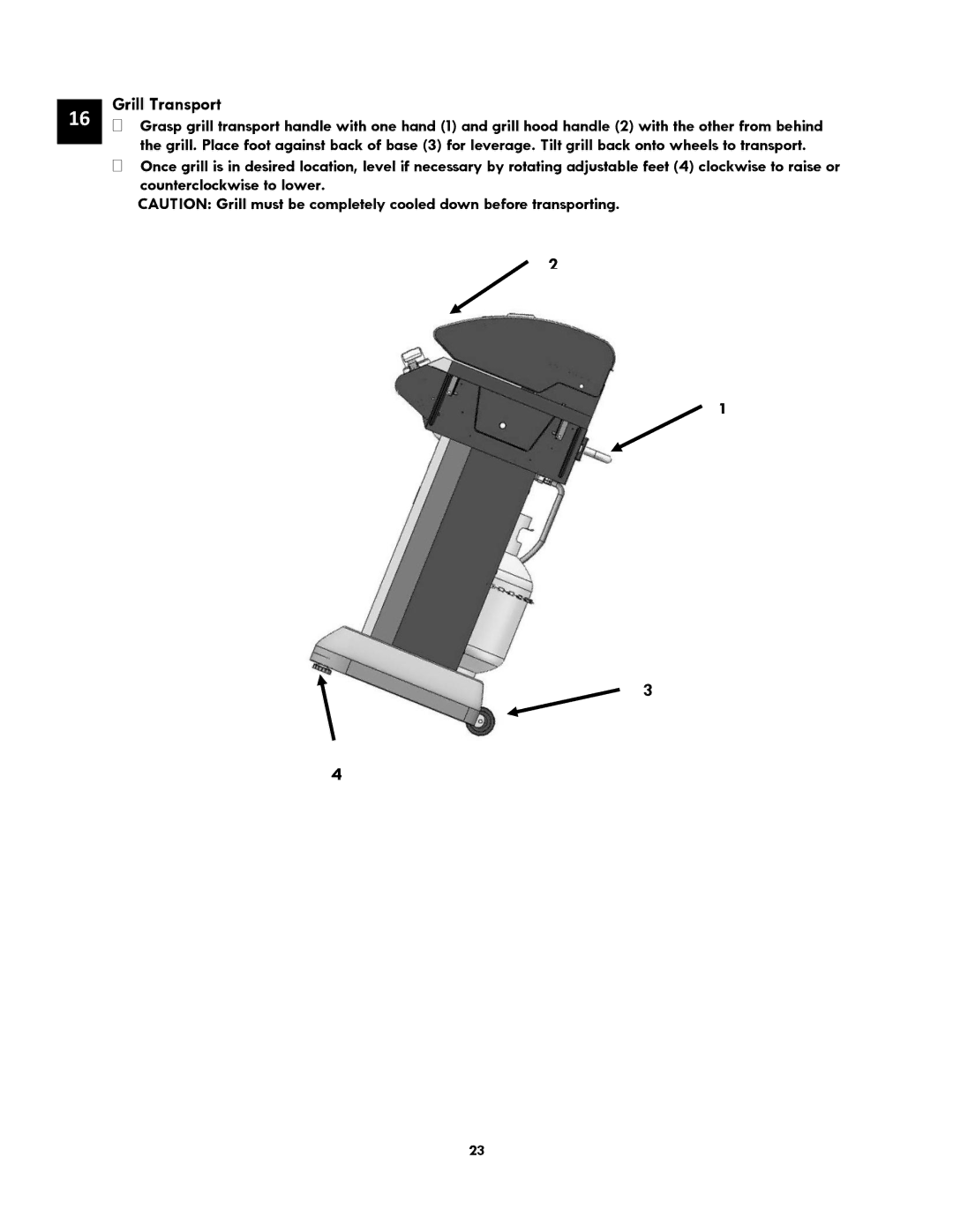 Kenmore 119.1614521 manual Grill Transport 