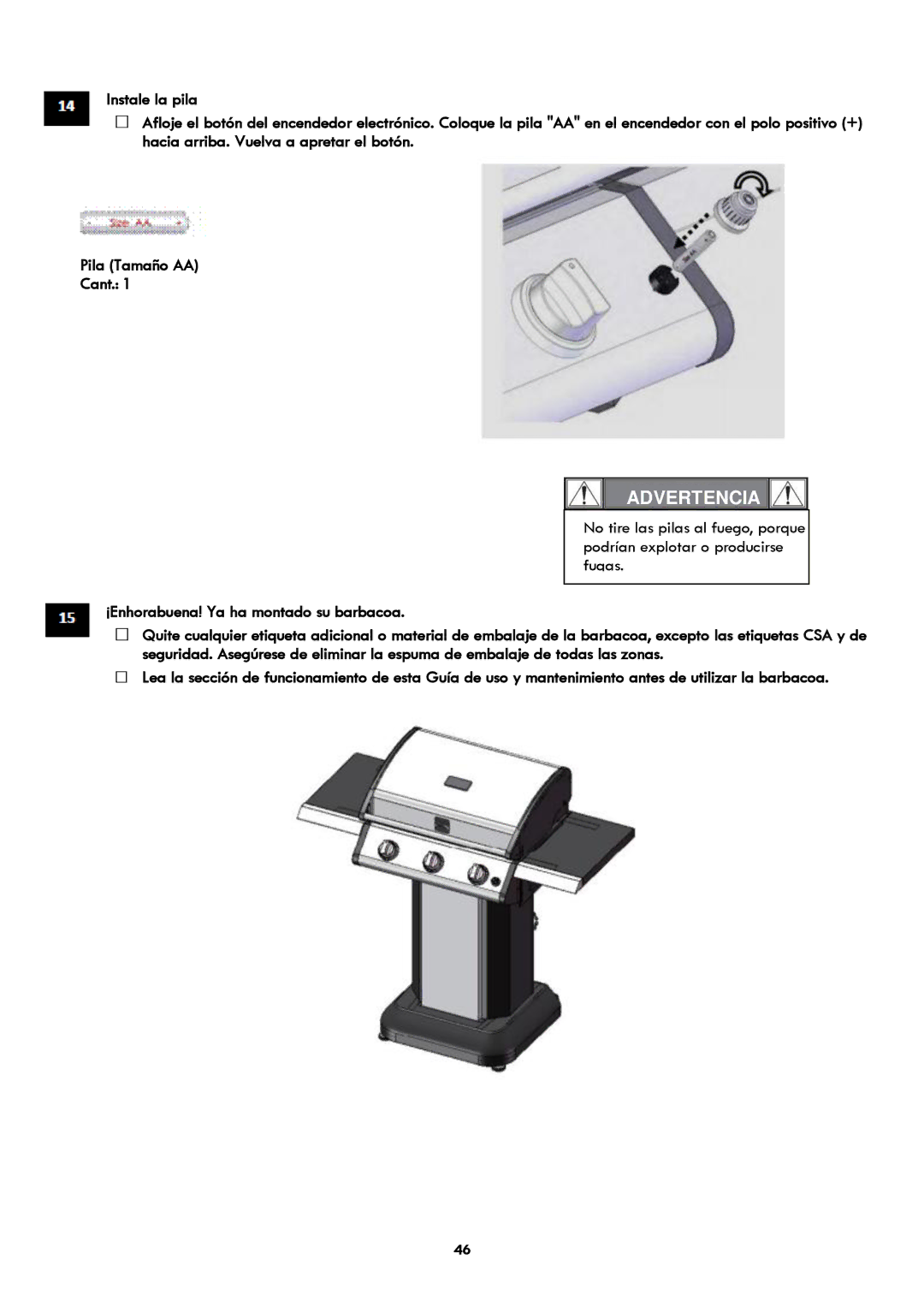 Kenmore 119.1614521 manual Advertencia, ¡Enhorabuena! Ya ha montado su barbacoa 