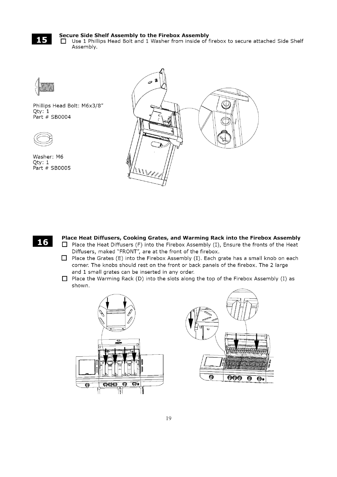 Kenmore 119.1623 manual Secure Side Shelf Assembly to the Firebox Assembly 