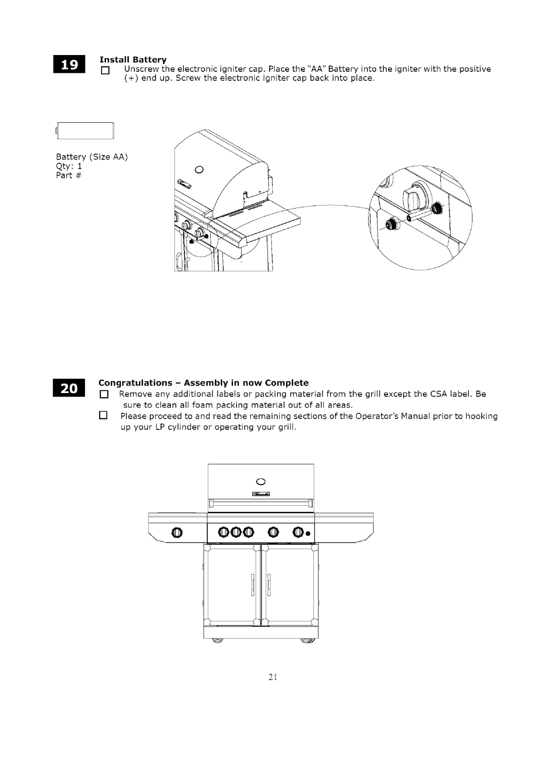 Kenmore 119.1623 manual Battery, Congratulations Assembly in now Complete 