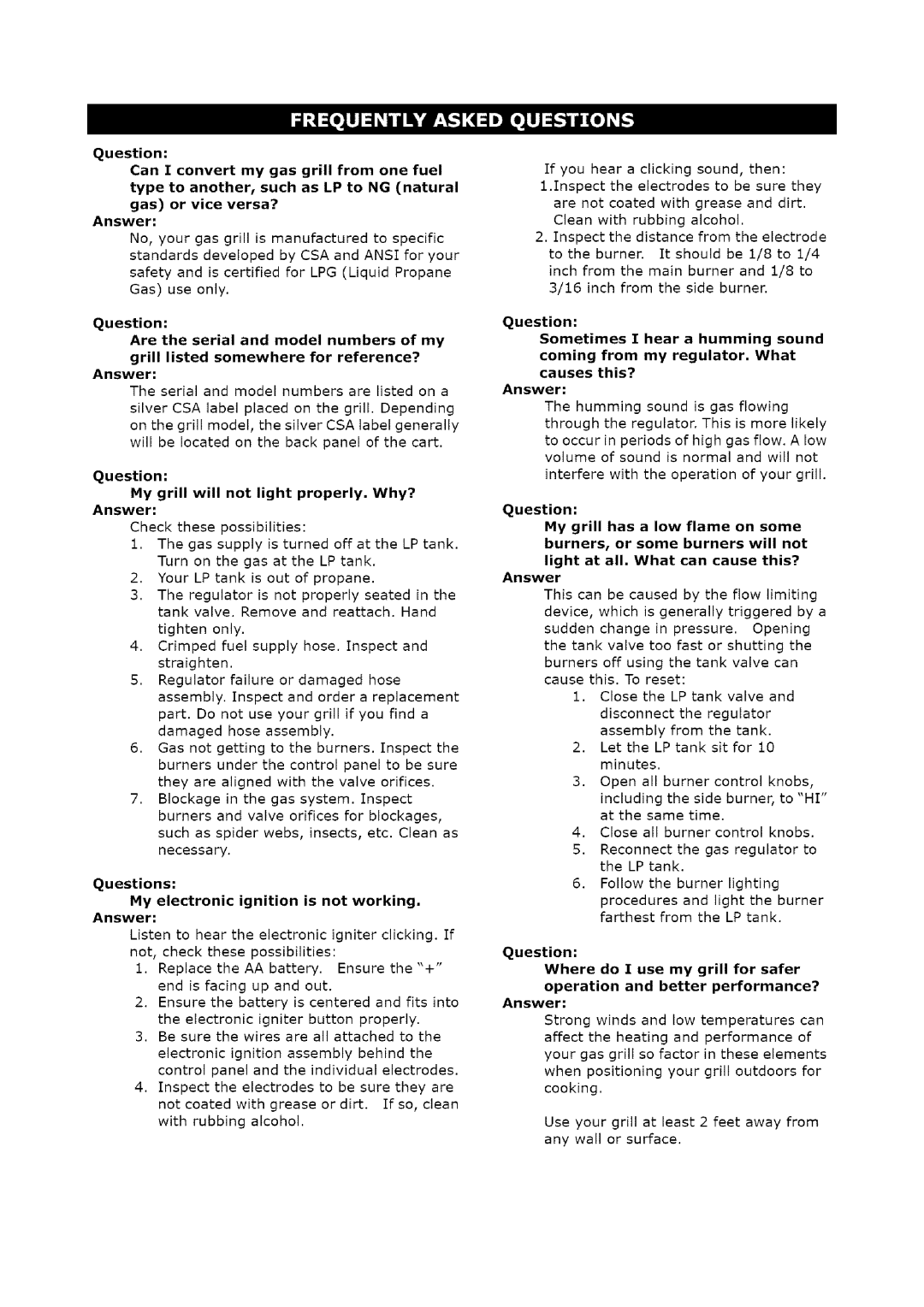 Kenmore 119.1623 manual Question My grill will not light properly, Why? Answer 