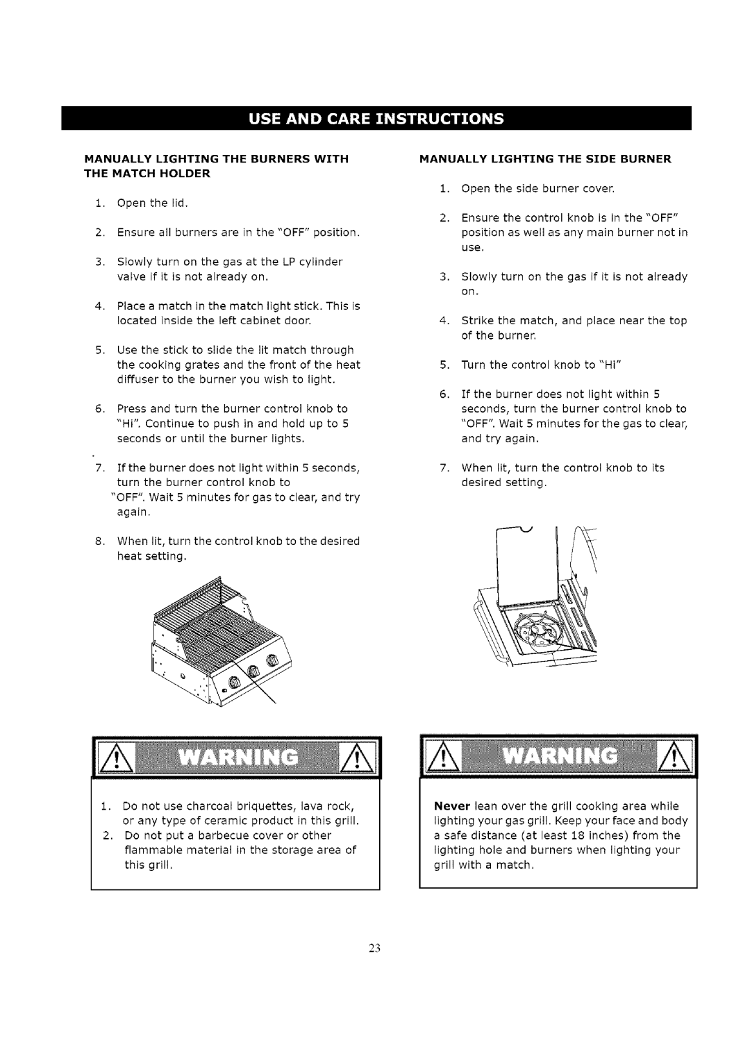 Kenmore 119.163018 manual Manually Lighting the Side Burner 