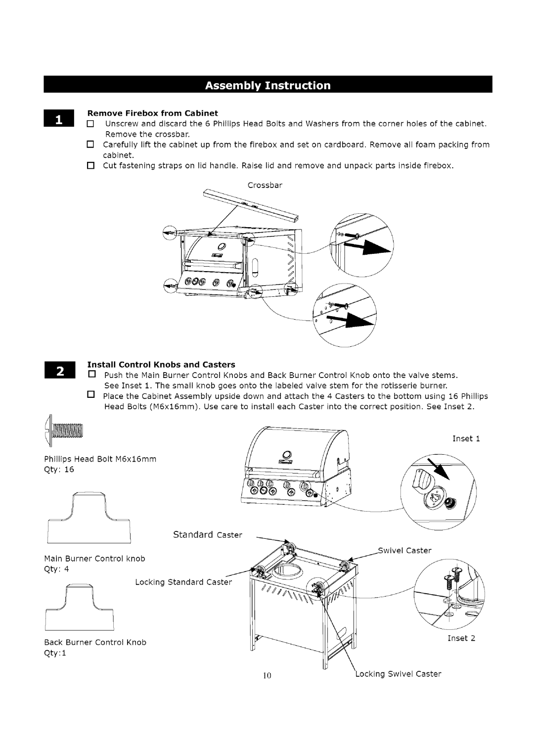 Kenmore 119.16312800 manual HRemove Firebox from Cabinet, Install Control Knobs and Casters 