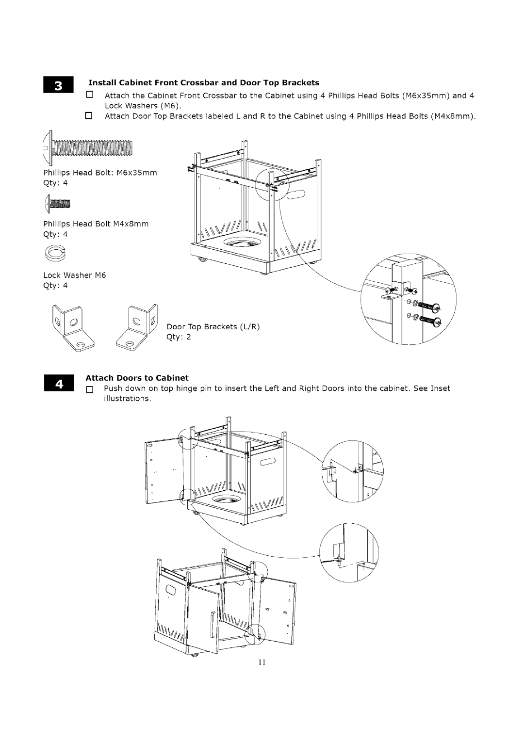 Kenmore 119.16312800 manual Attach Doors to Cabinet, Cabinet Front Crossbar Door Top Brackets 