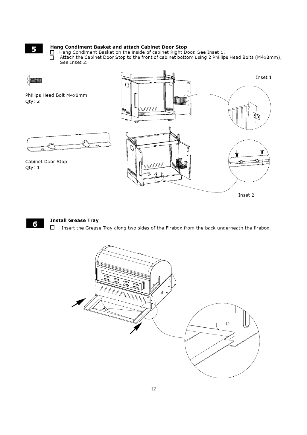 Kenmore 119.16312800 manual Hang Condiment Basket and attach Cabinet Door Stop, Install Grease Tray 