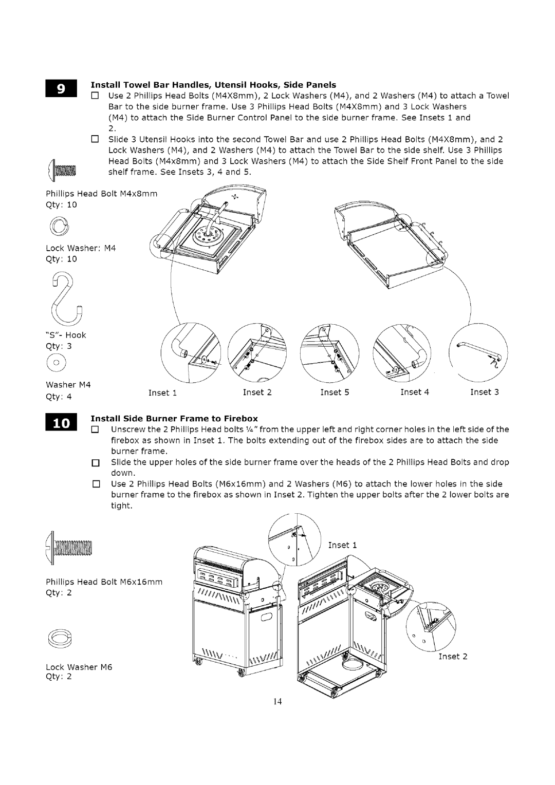 Kenmore 119.16312800 manual Install Towel Bar Handles, Utensil Hooks, Side Panels, Side Burner Frame Firebox 