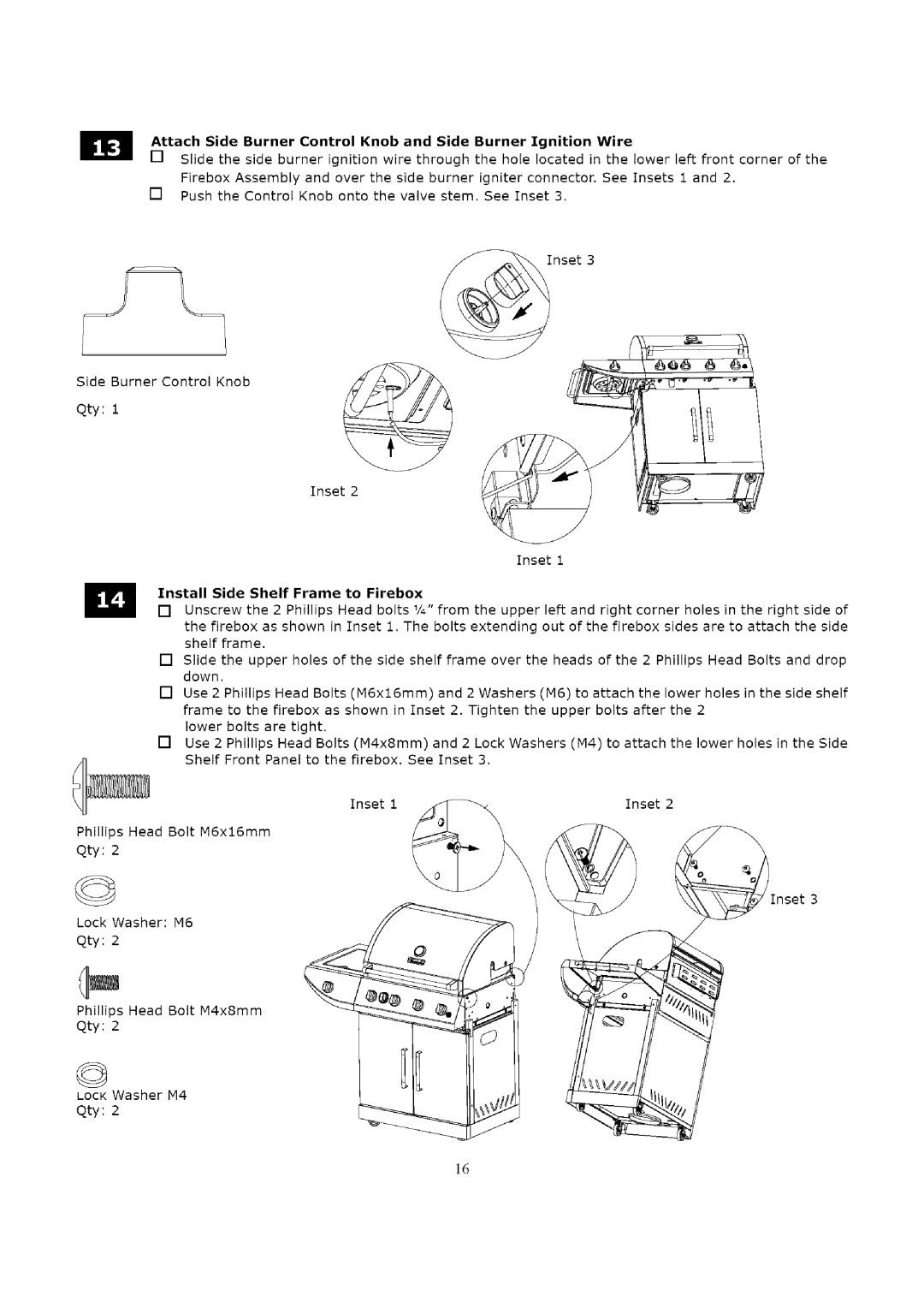 Kenmore 119.16312800 manual Attach Side Burner Control Knob, Wire, Install Side Shelf Frame to Firebox 