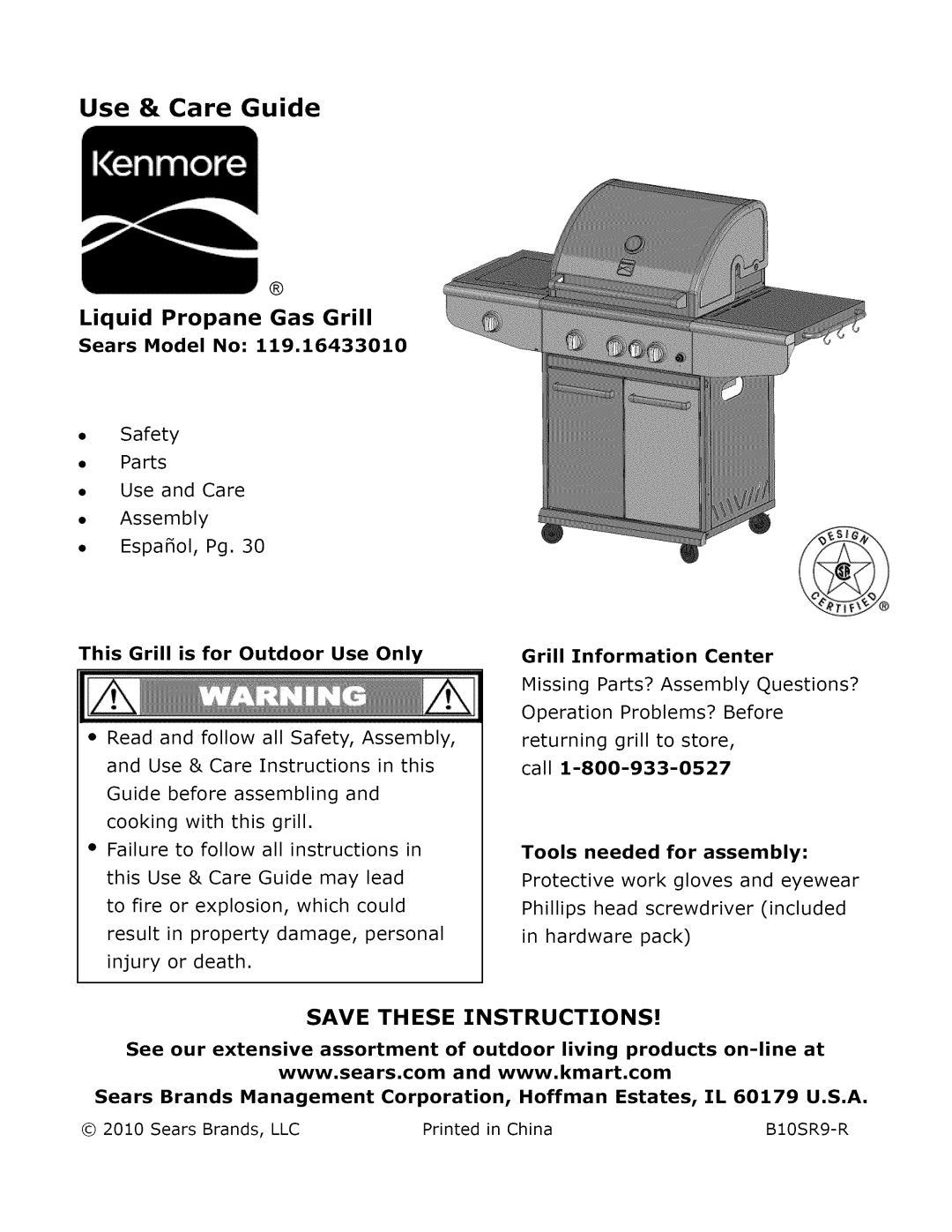 Kenmore 119.1643301 manual Use & Care Guide 