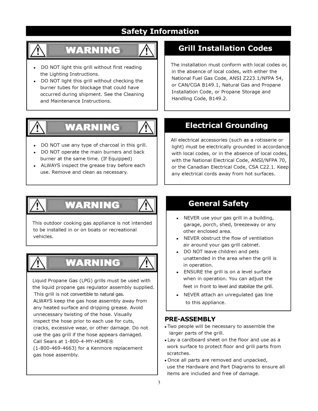 Kenmore 119.1643301 manual Pre-Assembly 