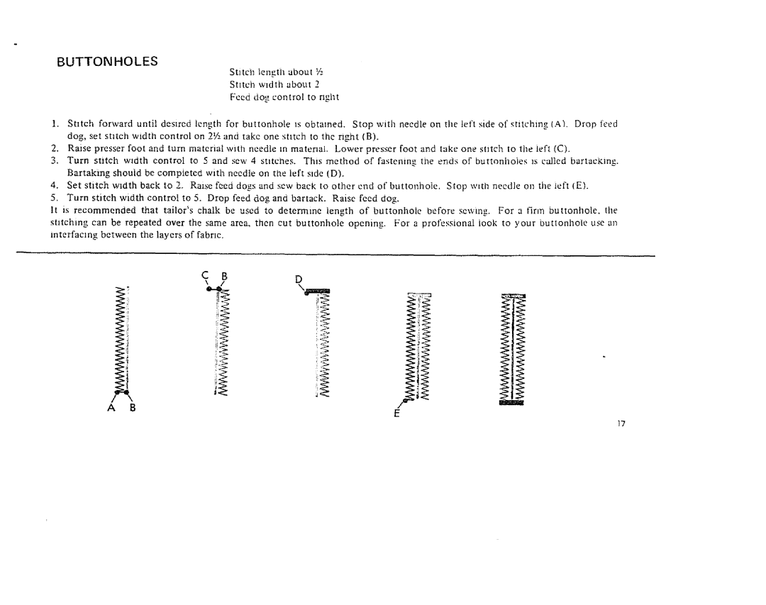 Kenmore 1206, 1300 manual Buttonholes 