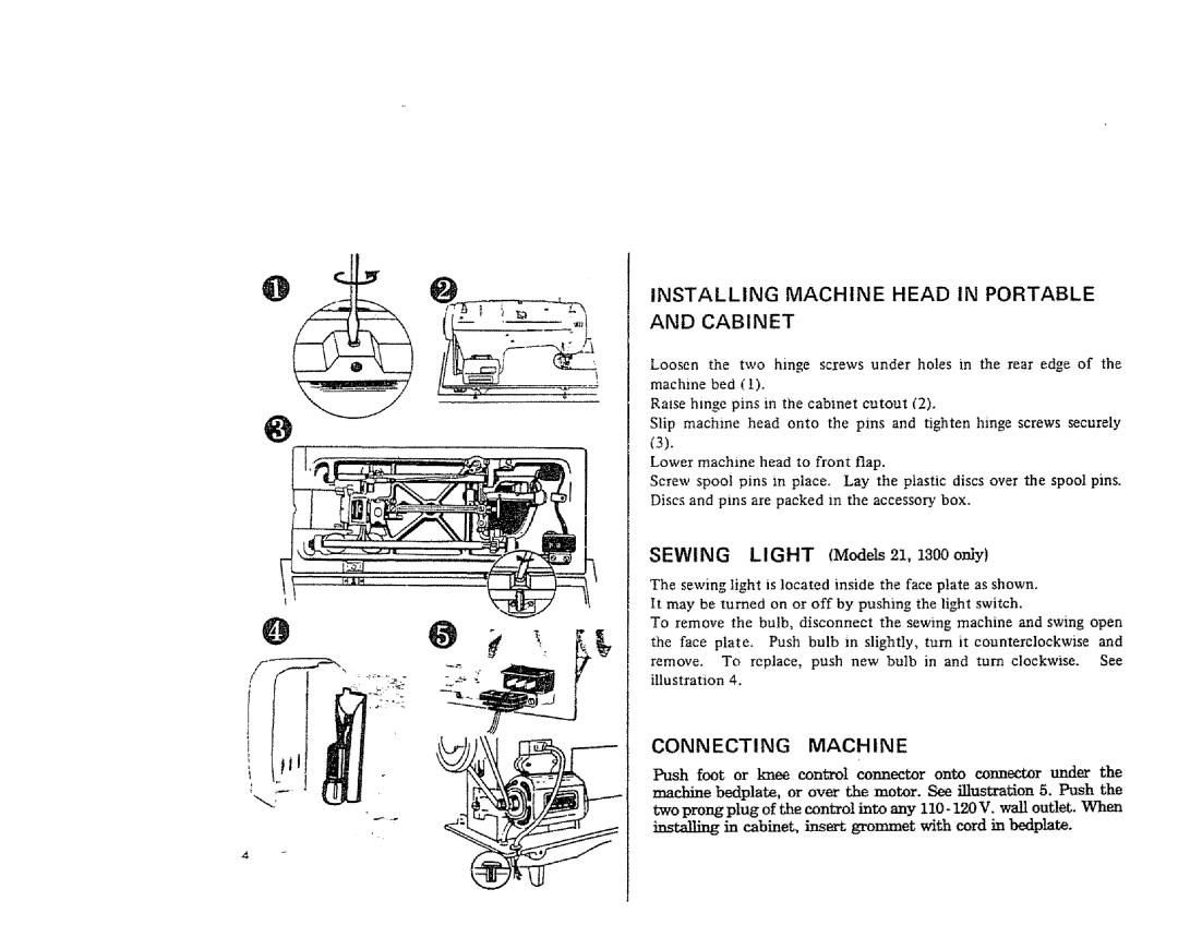 Kenmore 1300, 1206 manual Installing Machine Head in Portable Cabinet 