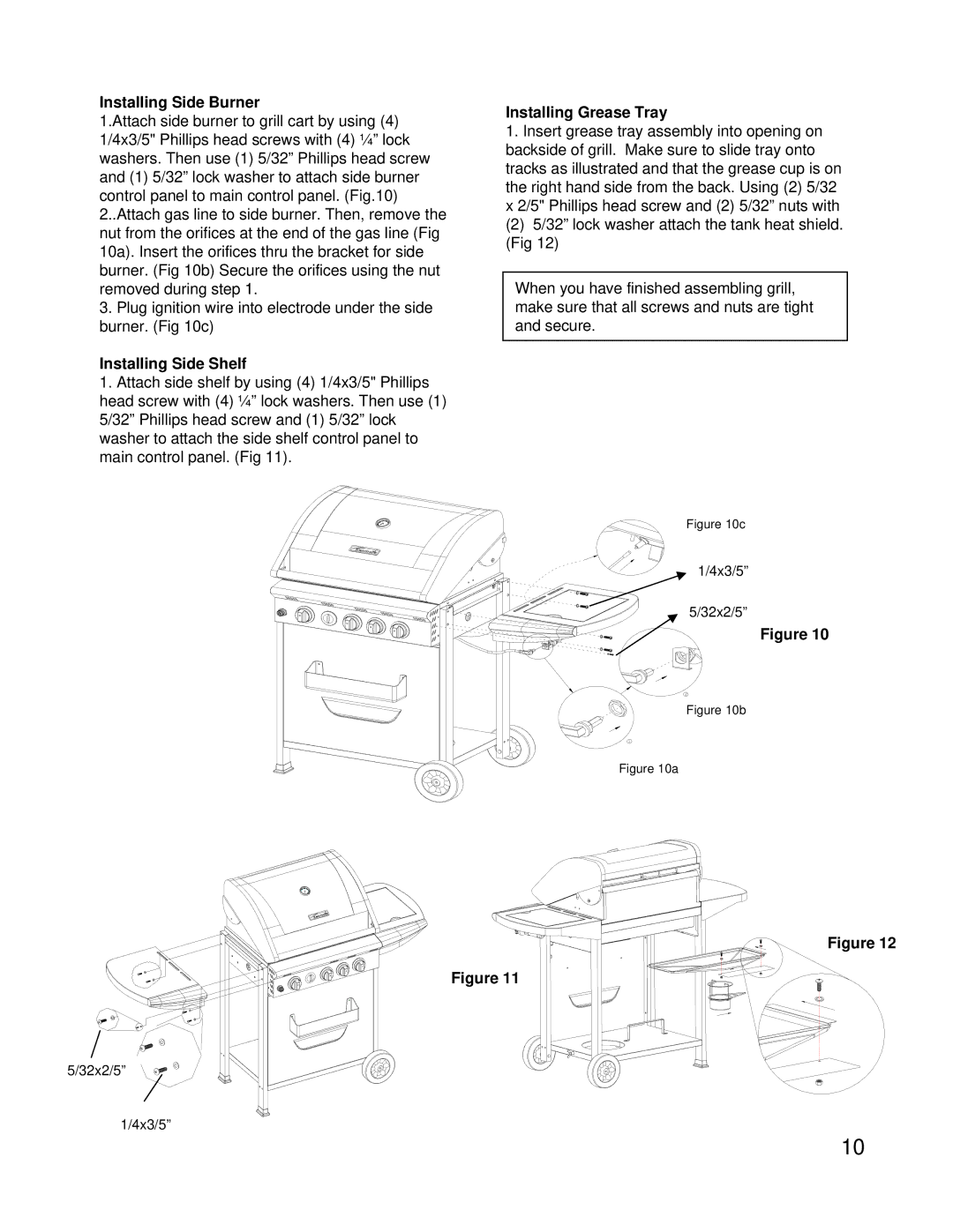 Kenmore 122.16118 owner manual Installing Side Burner, Installing Side Shelf, Installing Grease Tray 