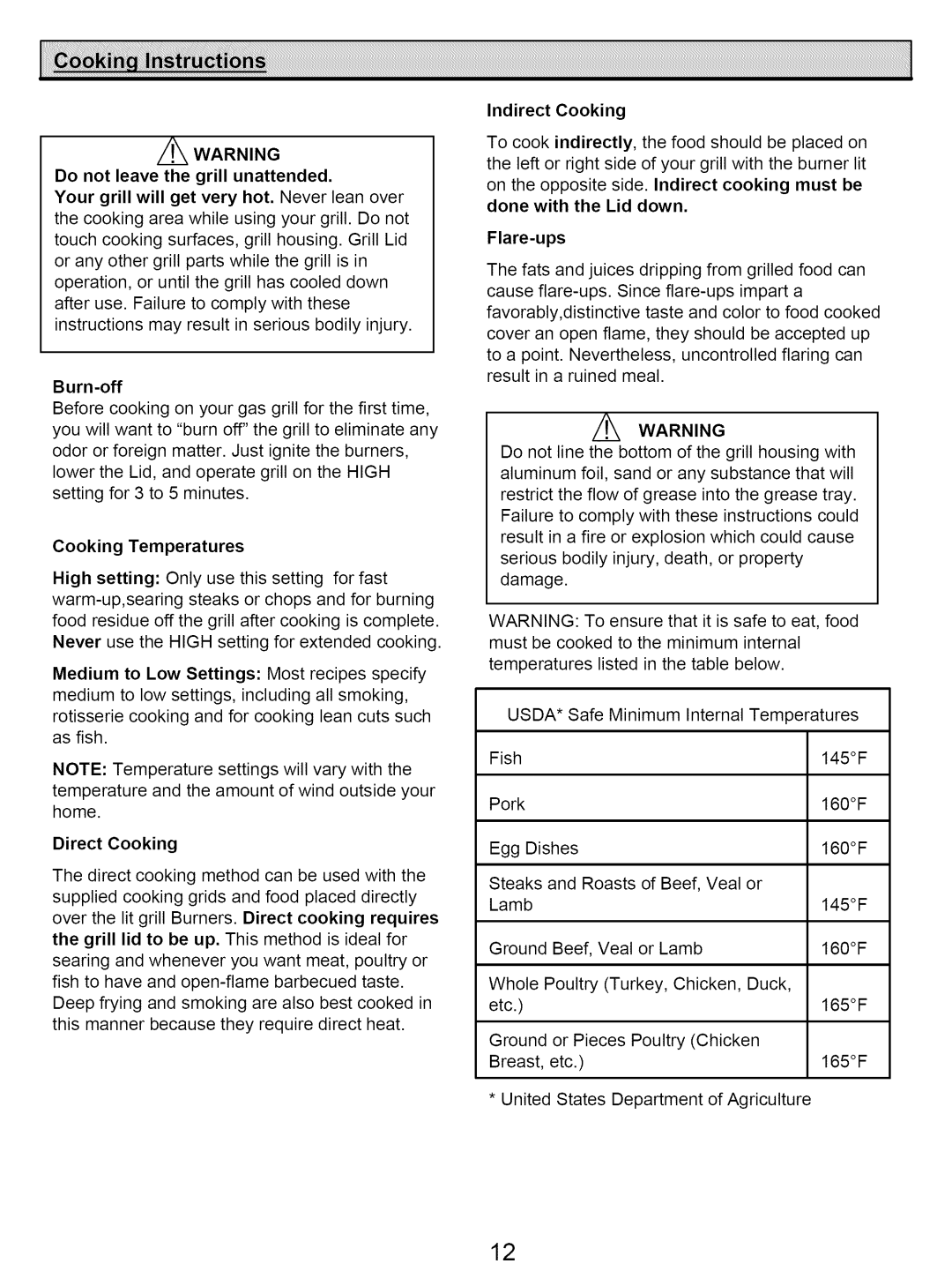 Kenmore 122.161249 owner manual Indirect Cooking, Flare-ups 