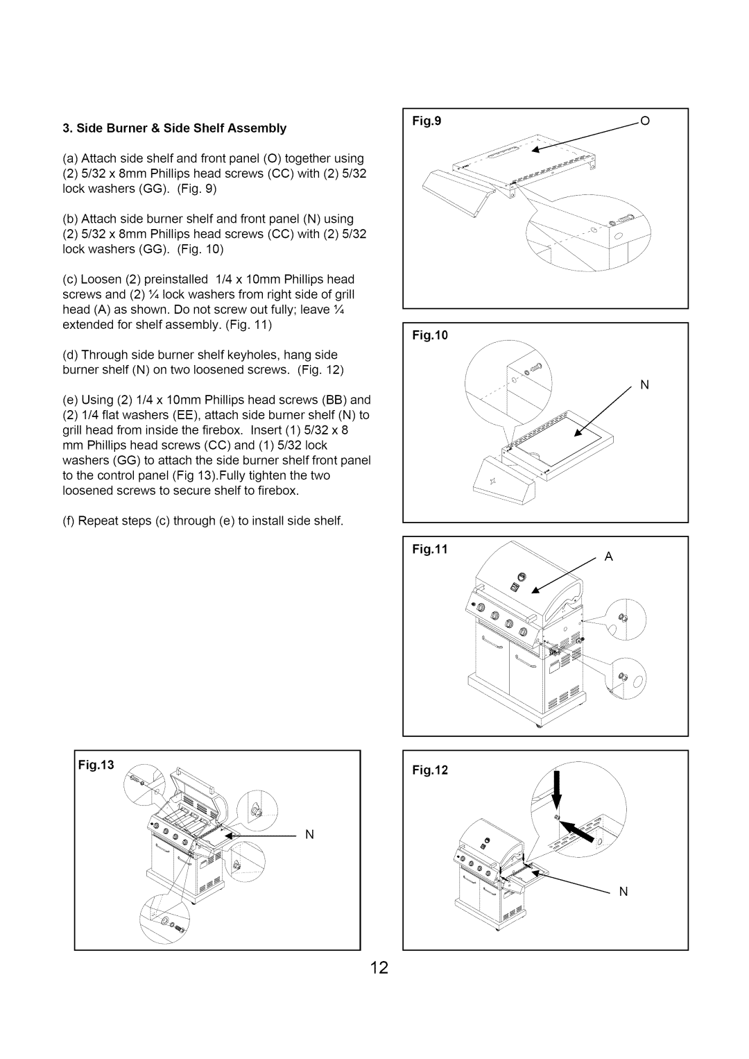 Kenmore 122.1613411 manual Side Burner & Side Shelf Assembly 