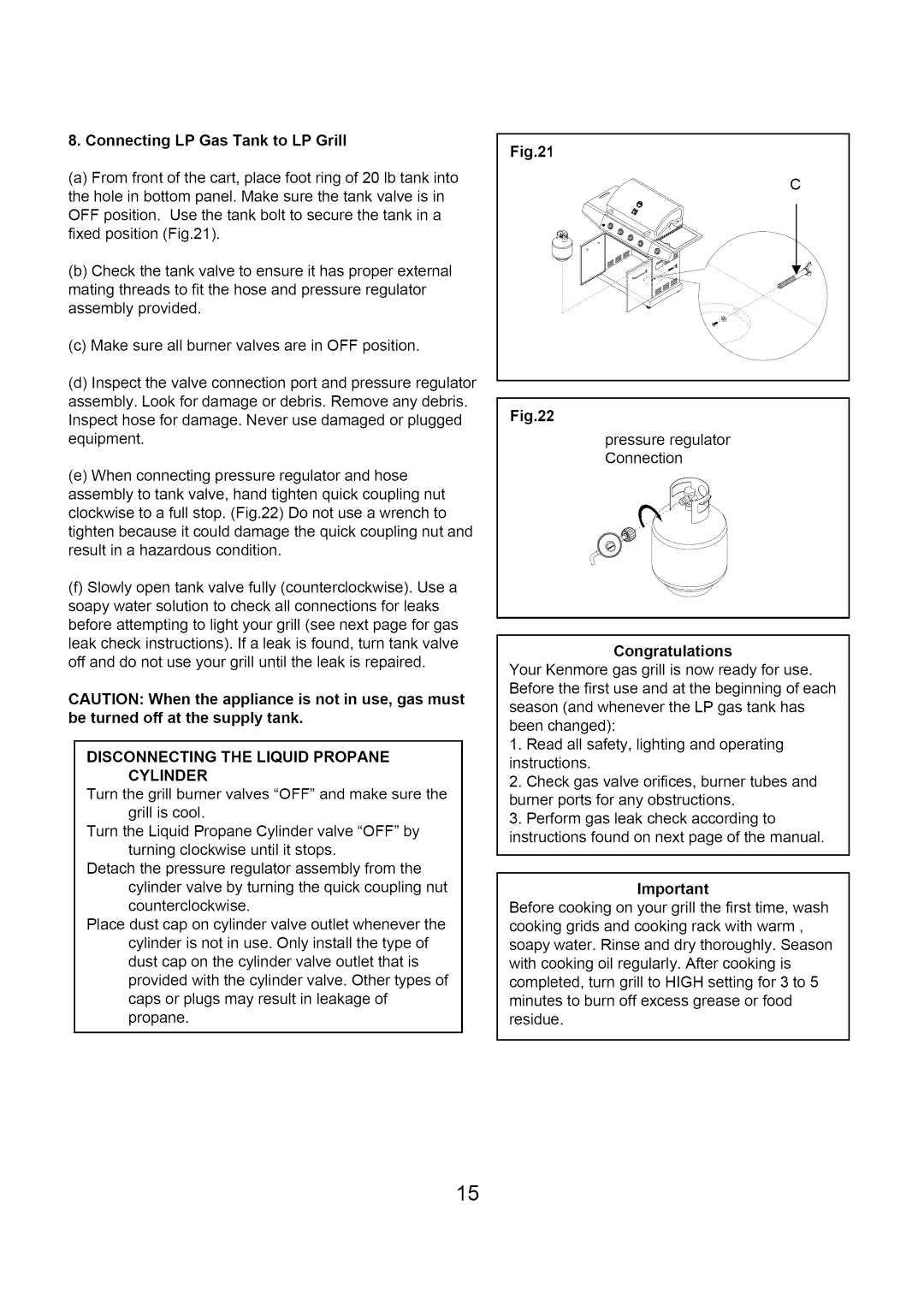 Kenmore 122.1613411 manual Connecting LP Gas Tank to LP Grill, Congratulations 