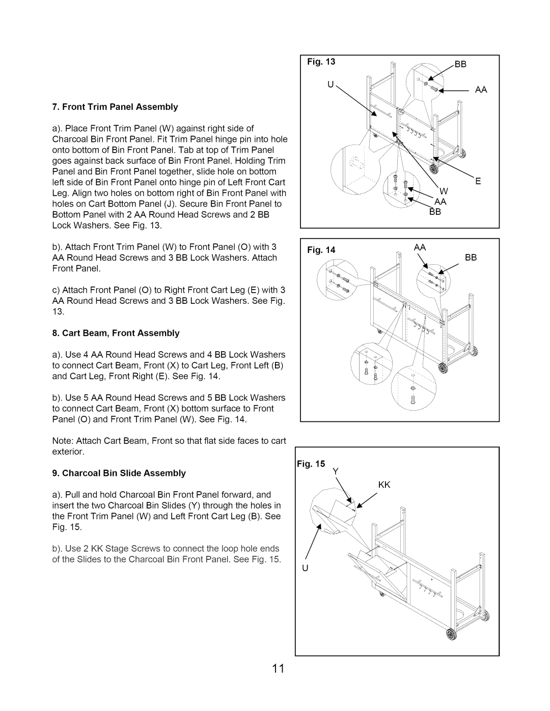 Kenmore 122.1643101 manual Front Trim Panel Assembly, Cart Beam, Front Assembly, Charcoal Bin Slide Assembly 