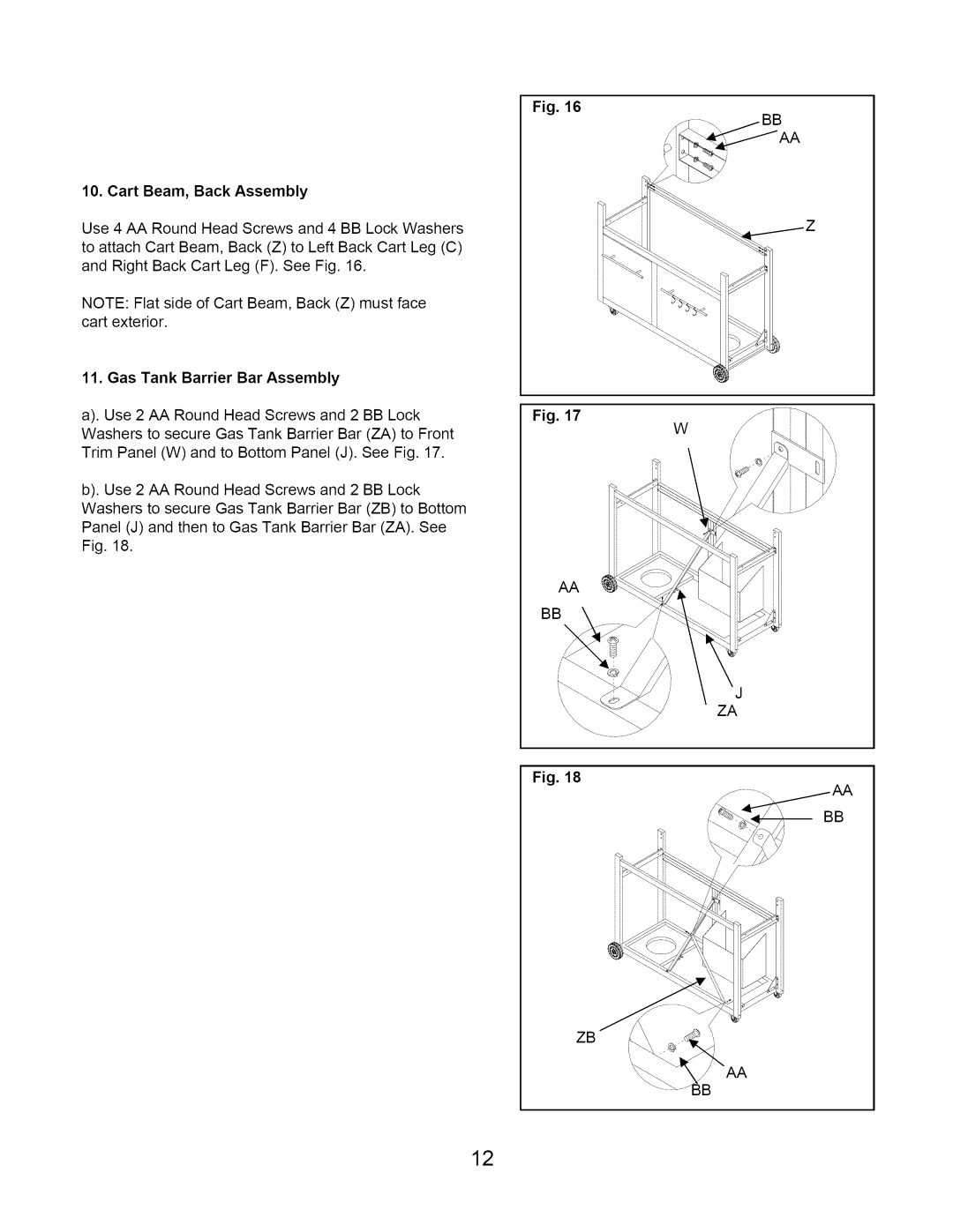 Kenmore 122.1643101 manual Cart Beam, Back Assembly, Gas Tank Barrier Bar Assembly 