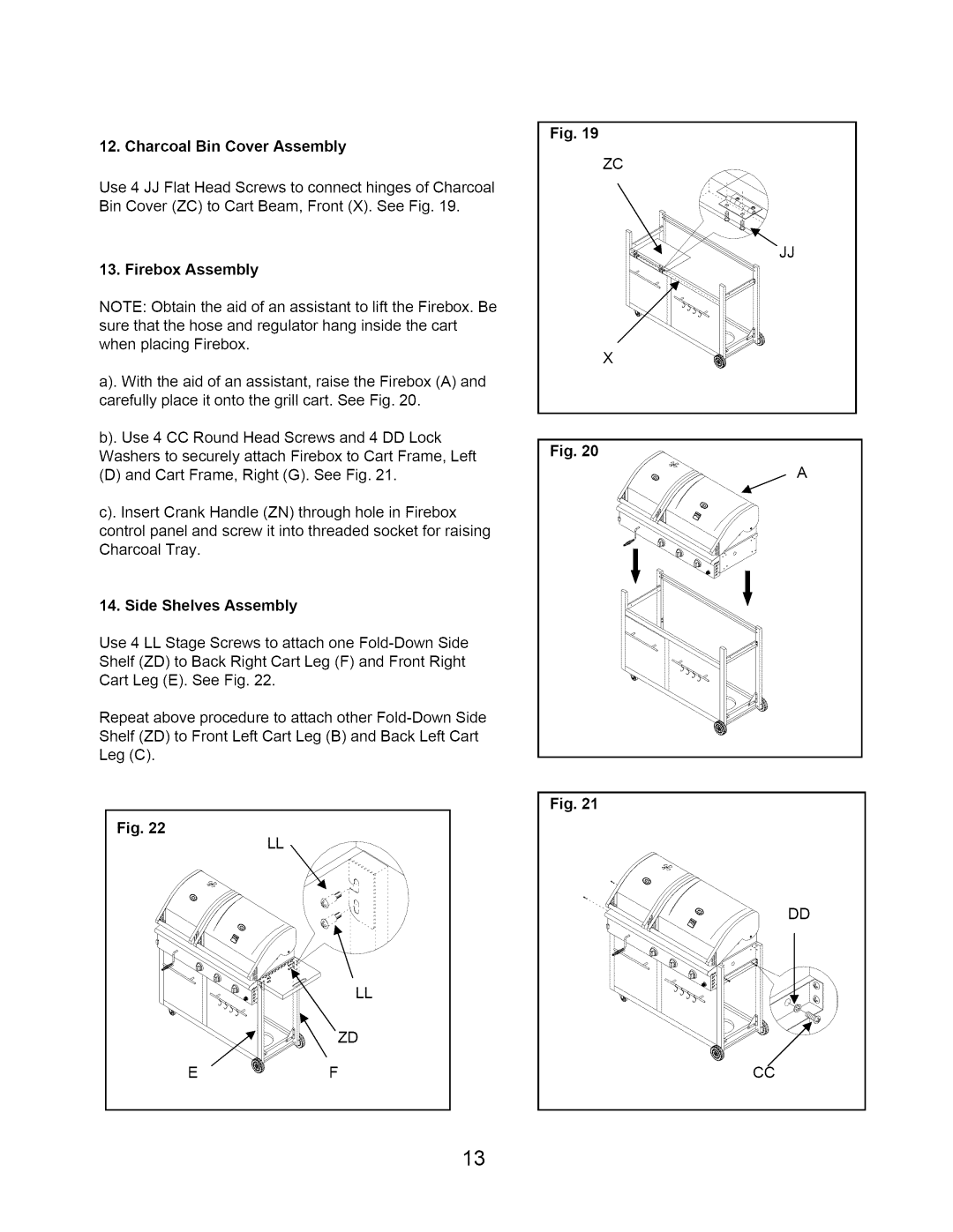 Kenmore 122.1643101 manual Charcoal Bin Cover Assembly, Firebox Assembly, Side Shelves Assembly 