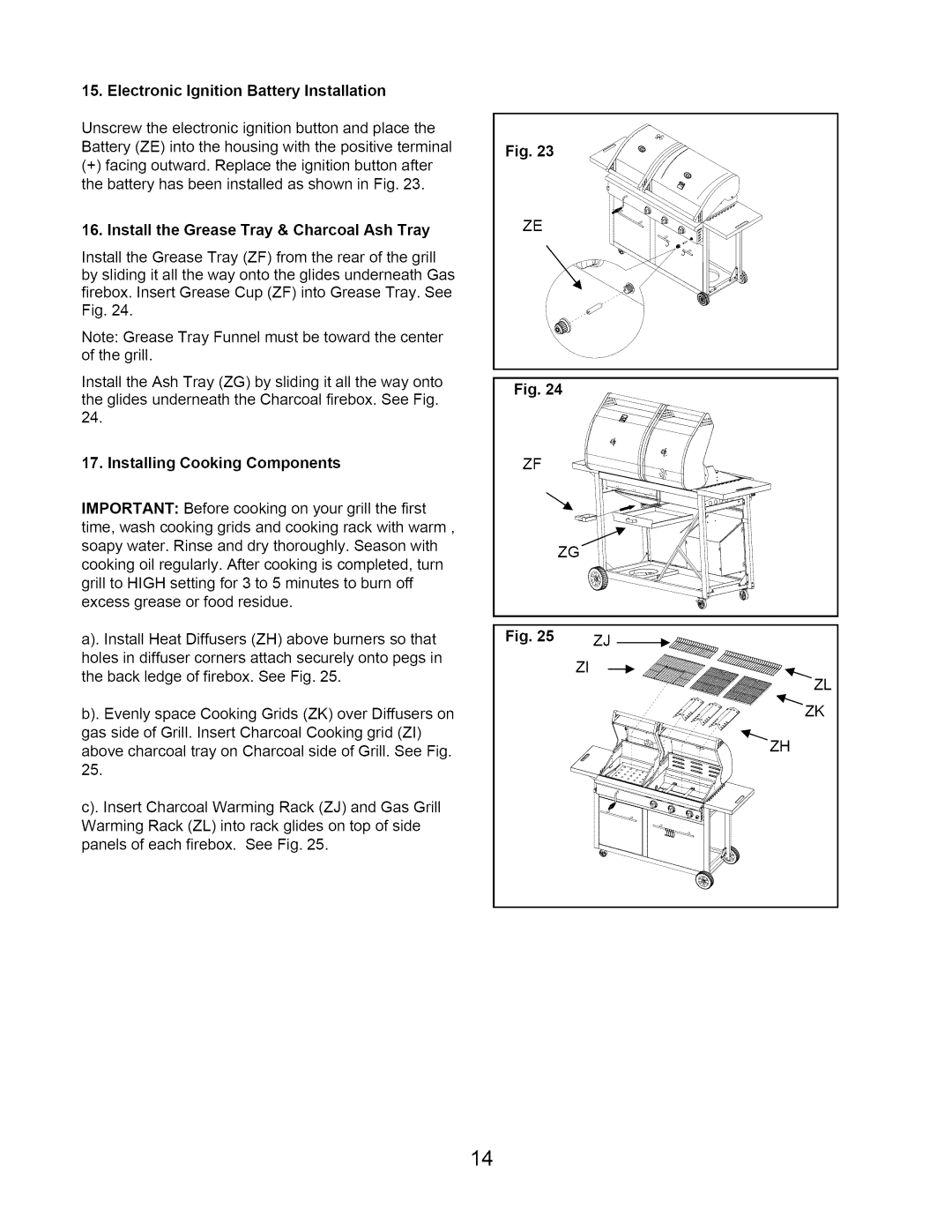 Kenmore 122.1643101 manual Electronic Ignition Battery Installation, Install the Grease Tray & Charcoal Ash Tray 