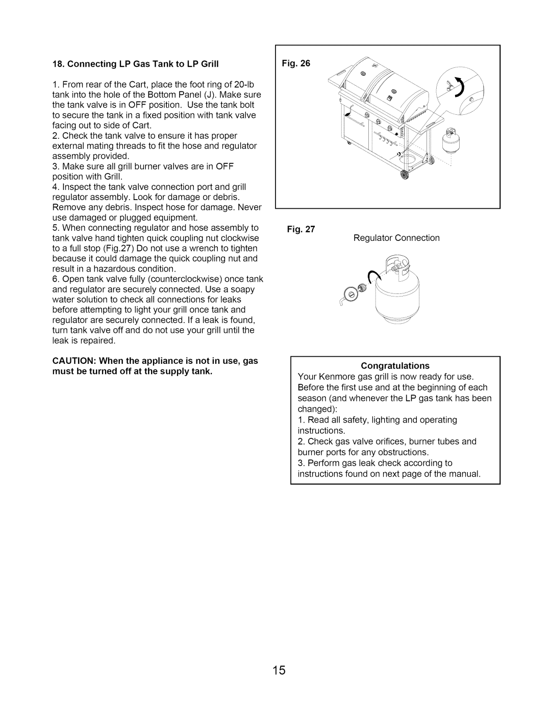 Kenmore 122.1643101 manual Connecting LP Gas Tank to LP Grill, Congratulations 