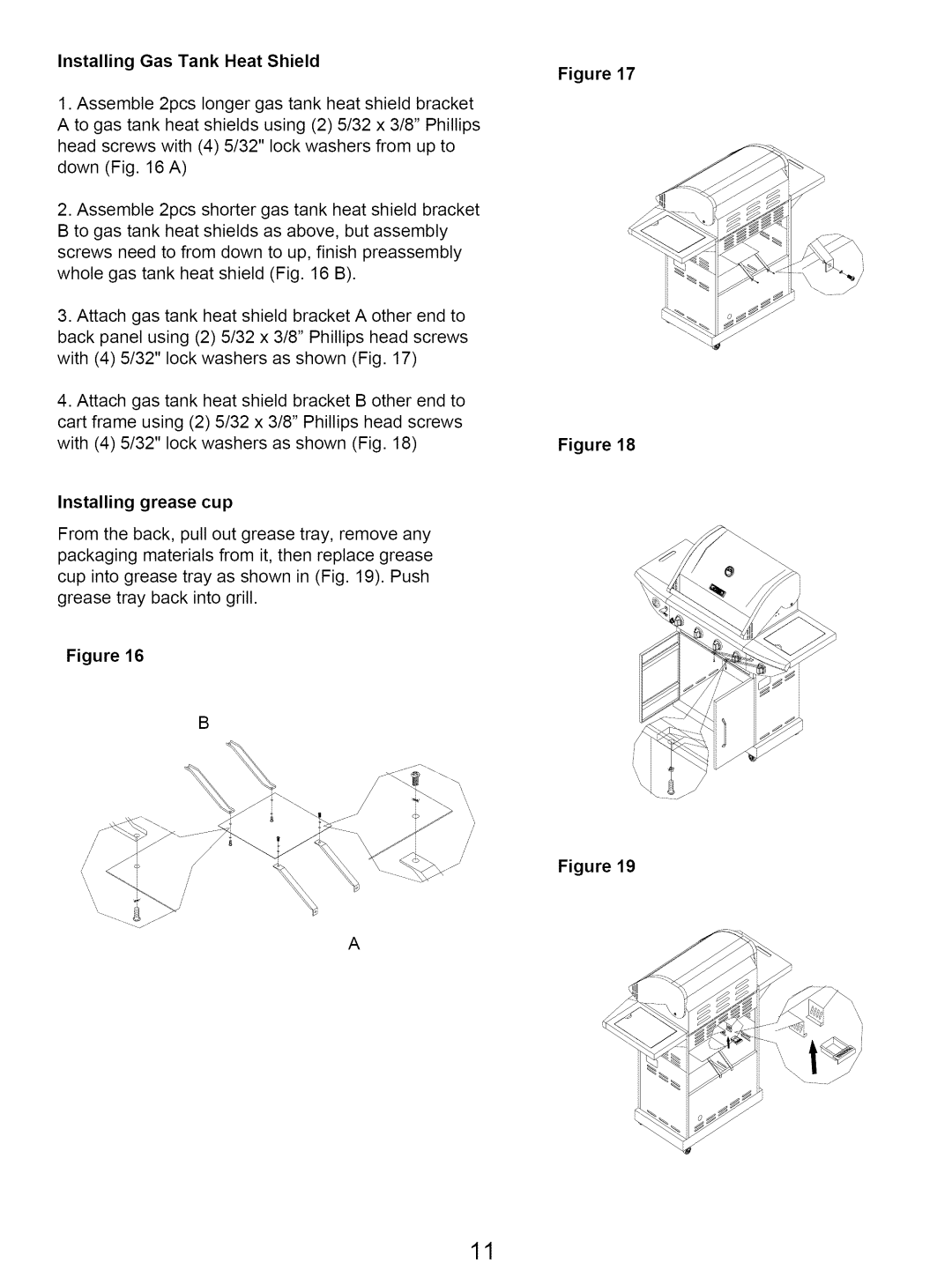 Kenmore 122.16641900 owner manual Installing Gas Tank Heat Shield, Installing grease cup 