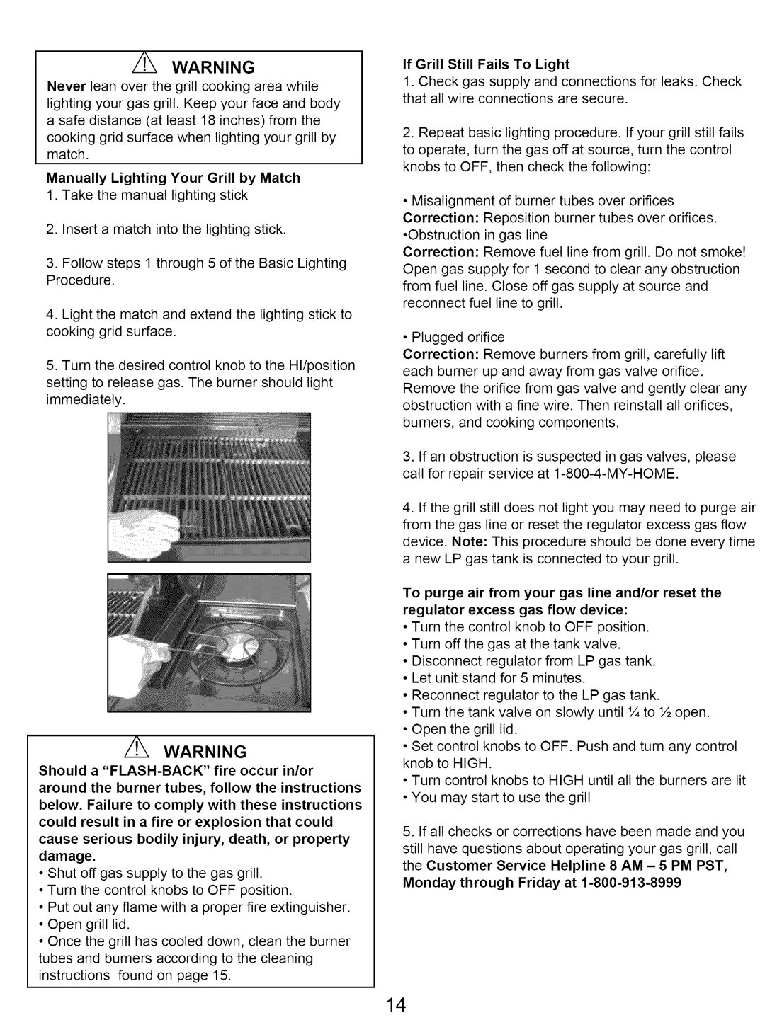 Kenmore 122.16641900 owner manual Manually Lighting Your Grill by Match, Monday through Friday at 